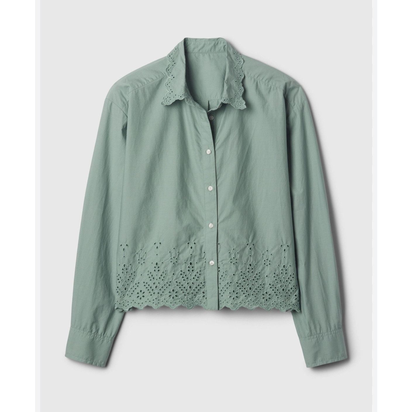 Gap Gap Women -Green Scalloped Hem Eyelet Cropped Shirt/ S /NWOT Size S / US 4 / IT 40 - 2 Thumbnail