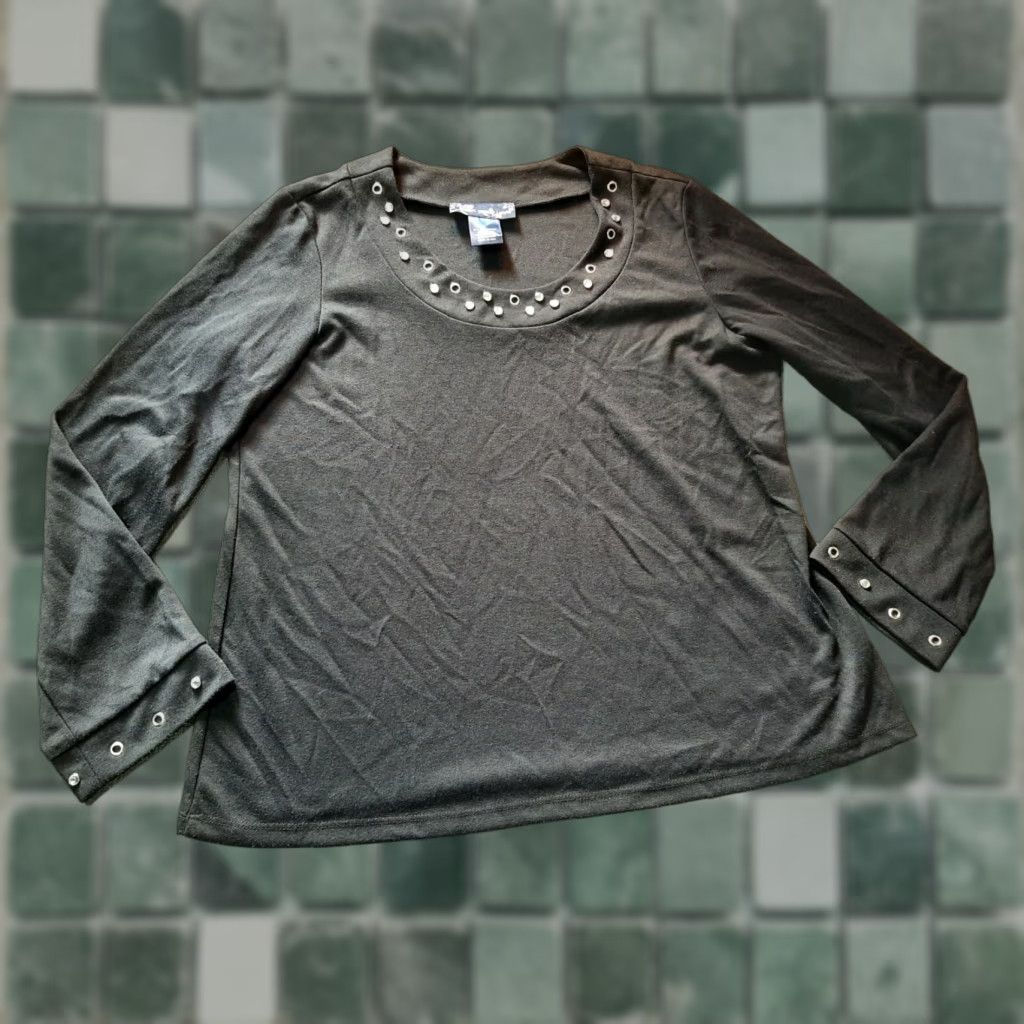 Vintage Susan Graver Womens L Large Long Sleeve Top Black Beaded Shirt Size L / US 10 / IT 46 - 1 Thumbnail