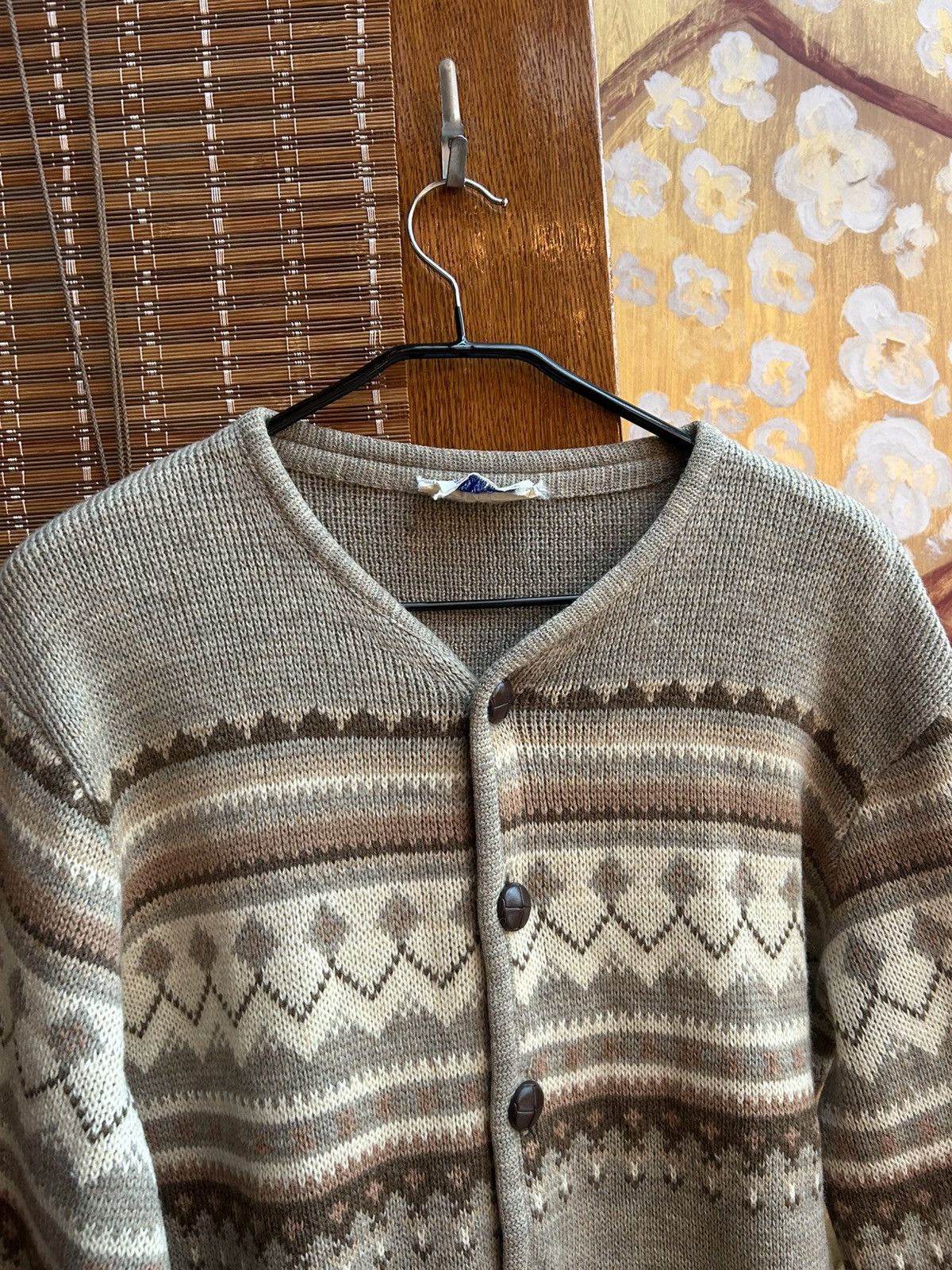 Handmade × Vintage Vintage 60s Caldwell Patterned Wool Knitted Sweater Cardigan Size US XL / EU 56 / 4 - 3 Thumbnail