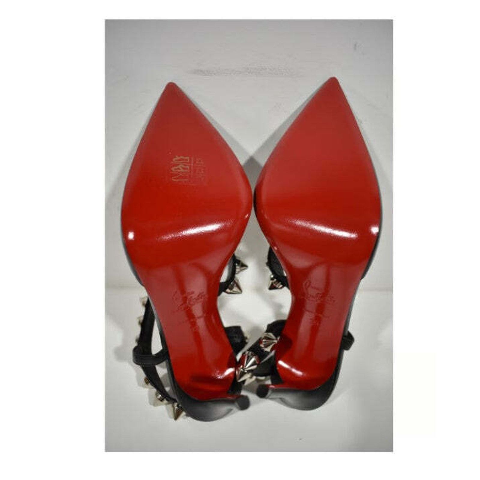 Christian Louboutin Spikita Pump 100 Black Silver Spike Strappy Sandal Heel 39 Size US 9 / IT 39 - 12 Thumbnail
