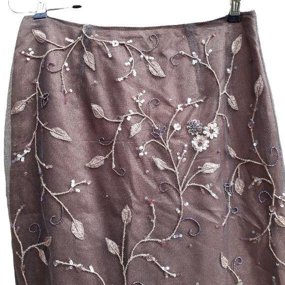 Vintage Vtg Rickie Freeman Skirt Formal Overlay Floral Beaded Embroi Size 28" / US 6 / IT 42 - 5 Thumbnail