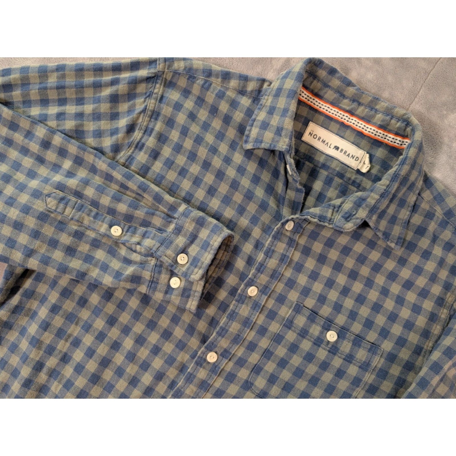J Brand Normal Brand Button-Up Shirt Men's Medium Blue Plaid Solid-Color Pocket Long Sleeve Flannel Shirt Size US M / EU 48-50 / 2 - 2 Thumbnail