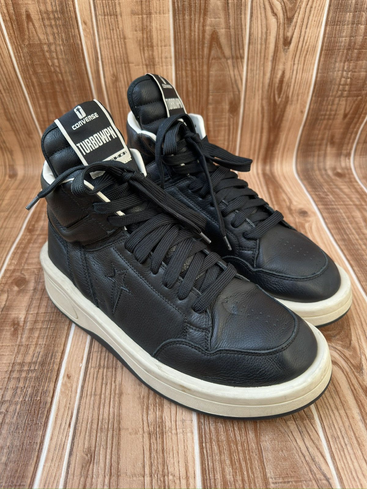 Converse × Rick Owens Drkshdw Rick Owens DRKSHDW TURBOWPN Mid Black Cloud Cream Size US 12 / EU 45 - 4 Thumbnail