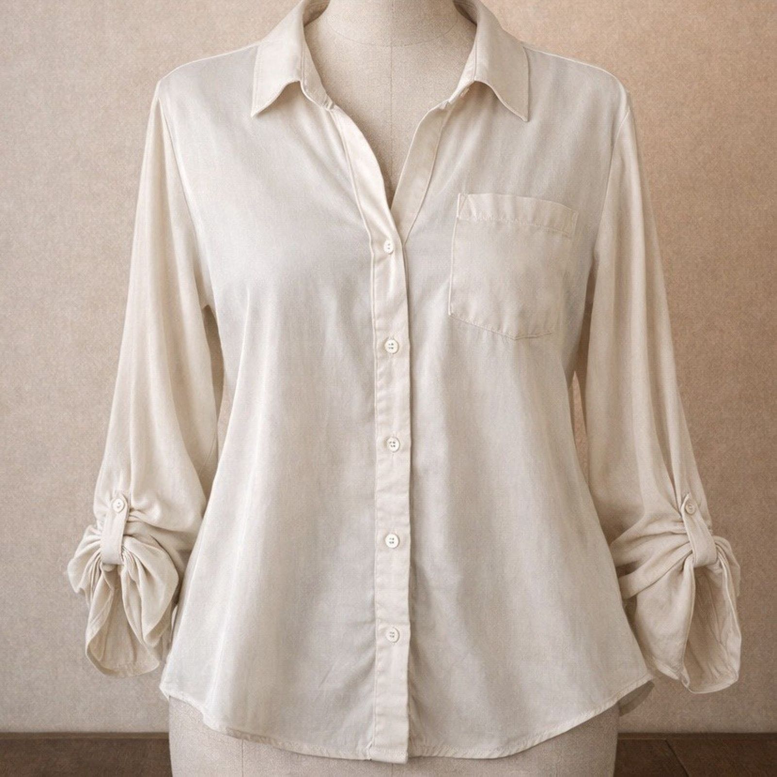 & Other Stories Women’s Shirt Daisy Fuentes XL Blouse Tab Sleeve Cream Size XL / US 12-14 / IT 48-50 - 1 Thumbnail