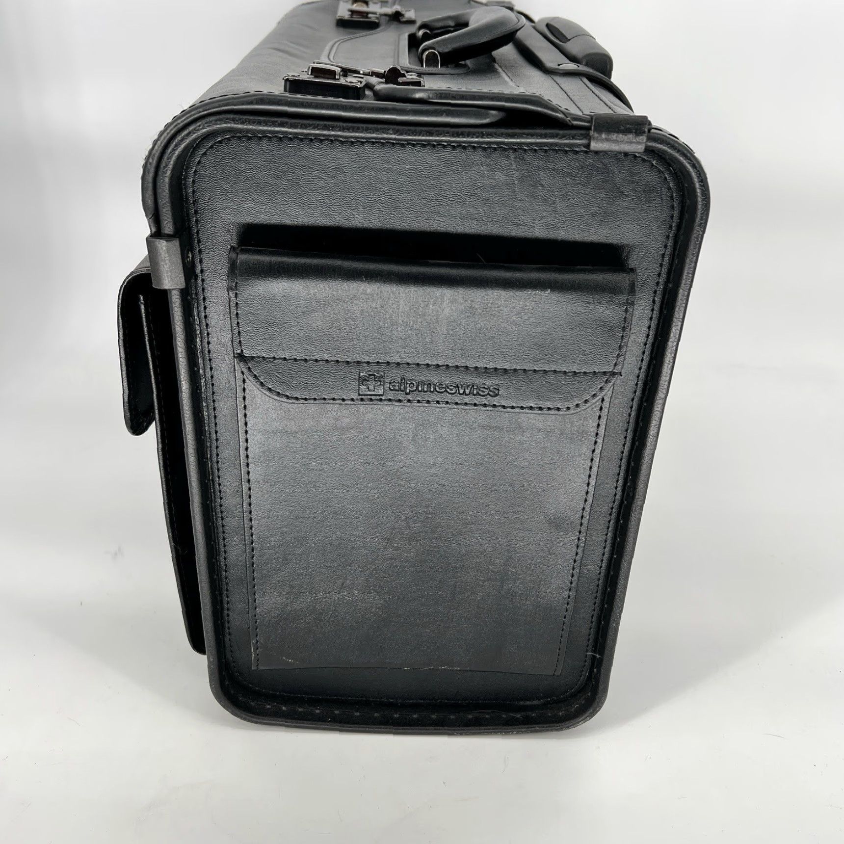 Vintage Alpine Swiss Briefcase 19 in Wheeled Laptop Roller Case Men Leather Black 19 in Solid Leatherette Snap Lightweight Model Roller Laptop Briefcase Mens Size ONE SIZE - 7 Thumbnail