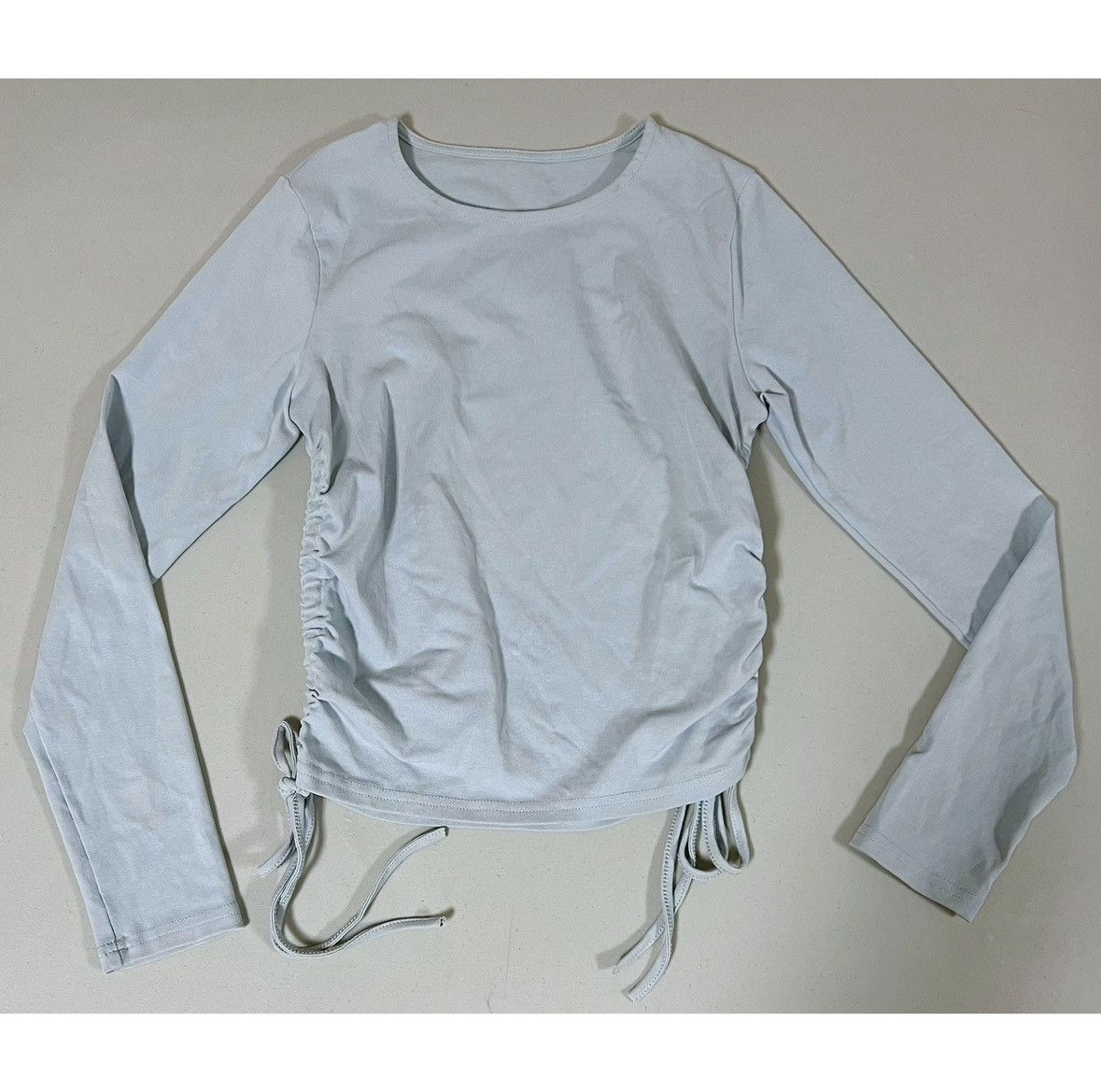 Japanese Brand Blue Ruched Long Sleeve Crewneck T-Shirt Top Tee Size S 🩵 Size S / US 4 / IT 40 - 1 Thumbnail