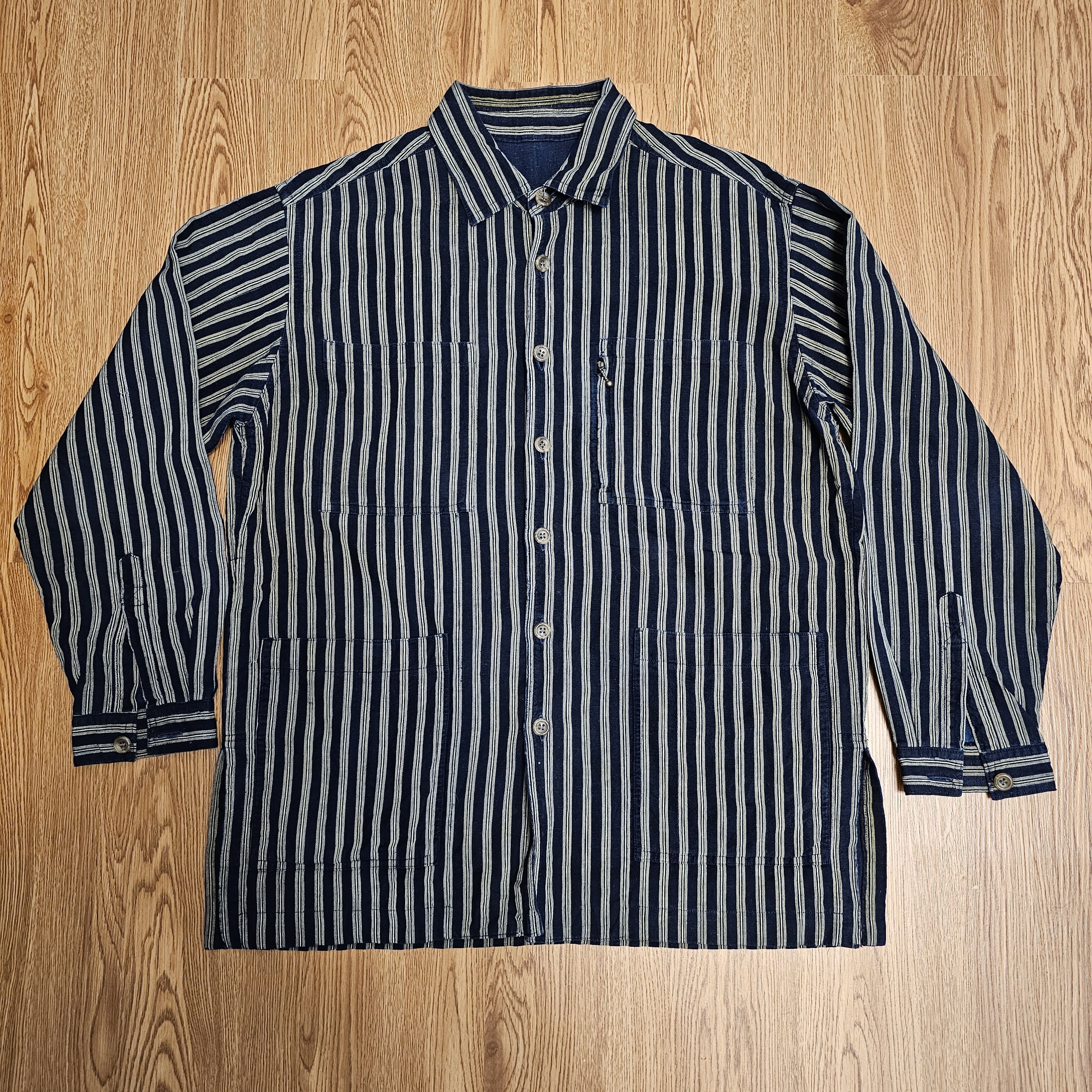 image of Vintage Indigo Five Pocket Stripes Button Shirt in Raw Indigo, Men's (Size Medium)