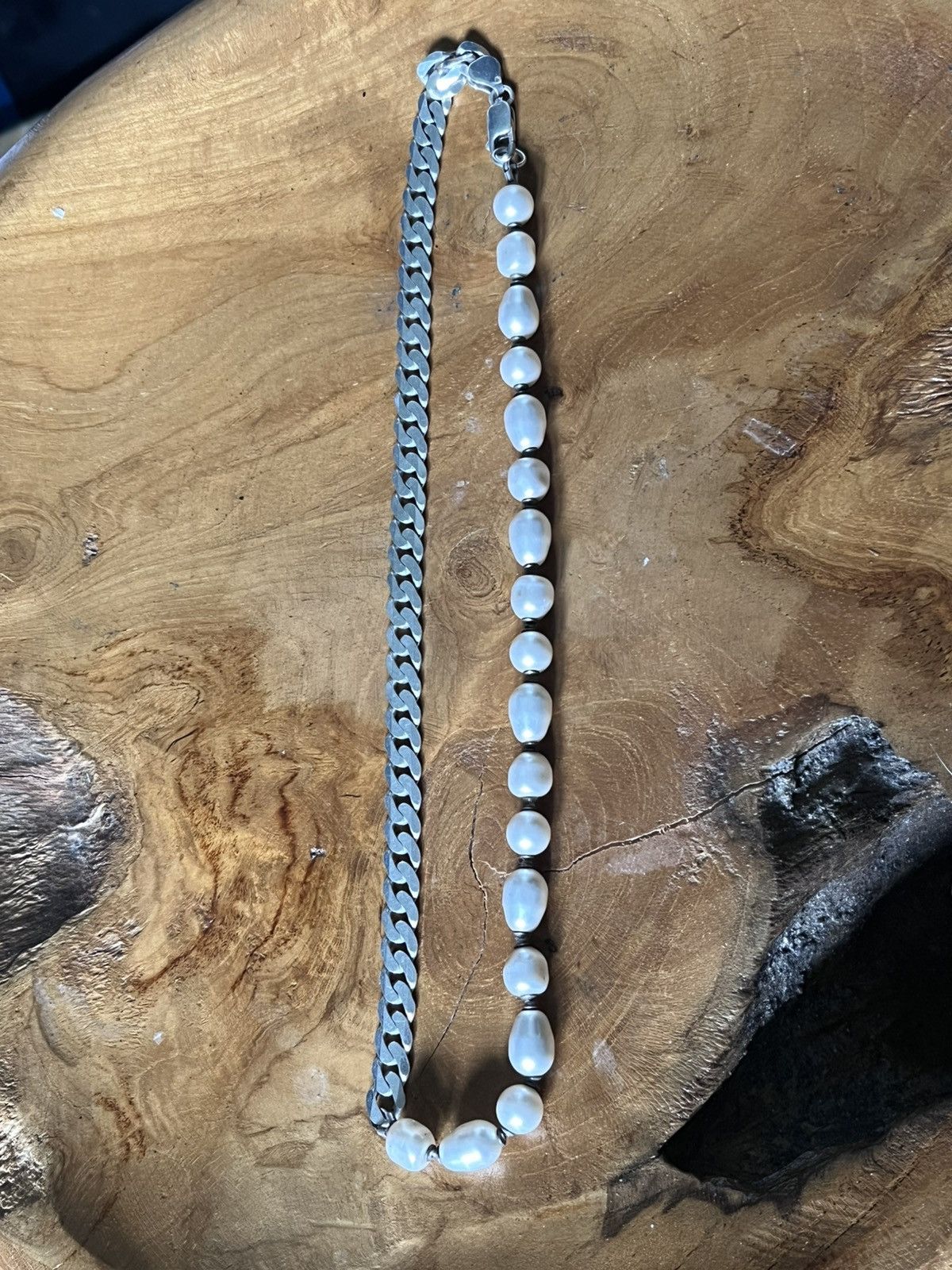 Other 925 Sterling Pearl Curb Chain Necklace Baroque Half & half Size ONE SIZE - 1 Thumbnail