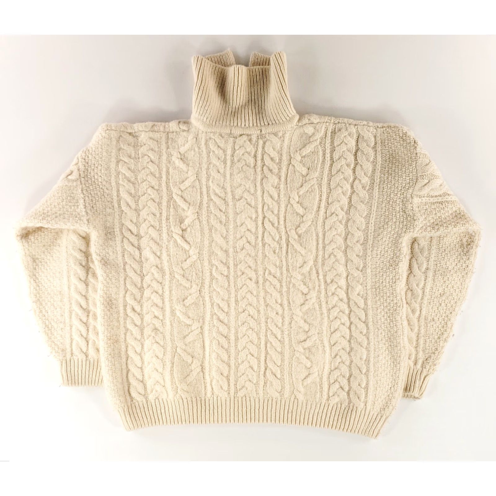 Peregrine Peregrine Mens L Wool Chunky Cable Knit Sweater Cream Ivory Shawl England Pullover Knit Size US L / EU 52-54 / 3 - 3 Thumbnail