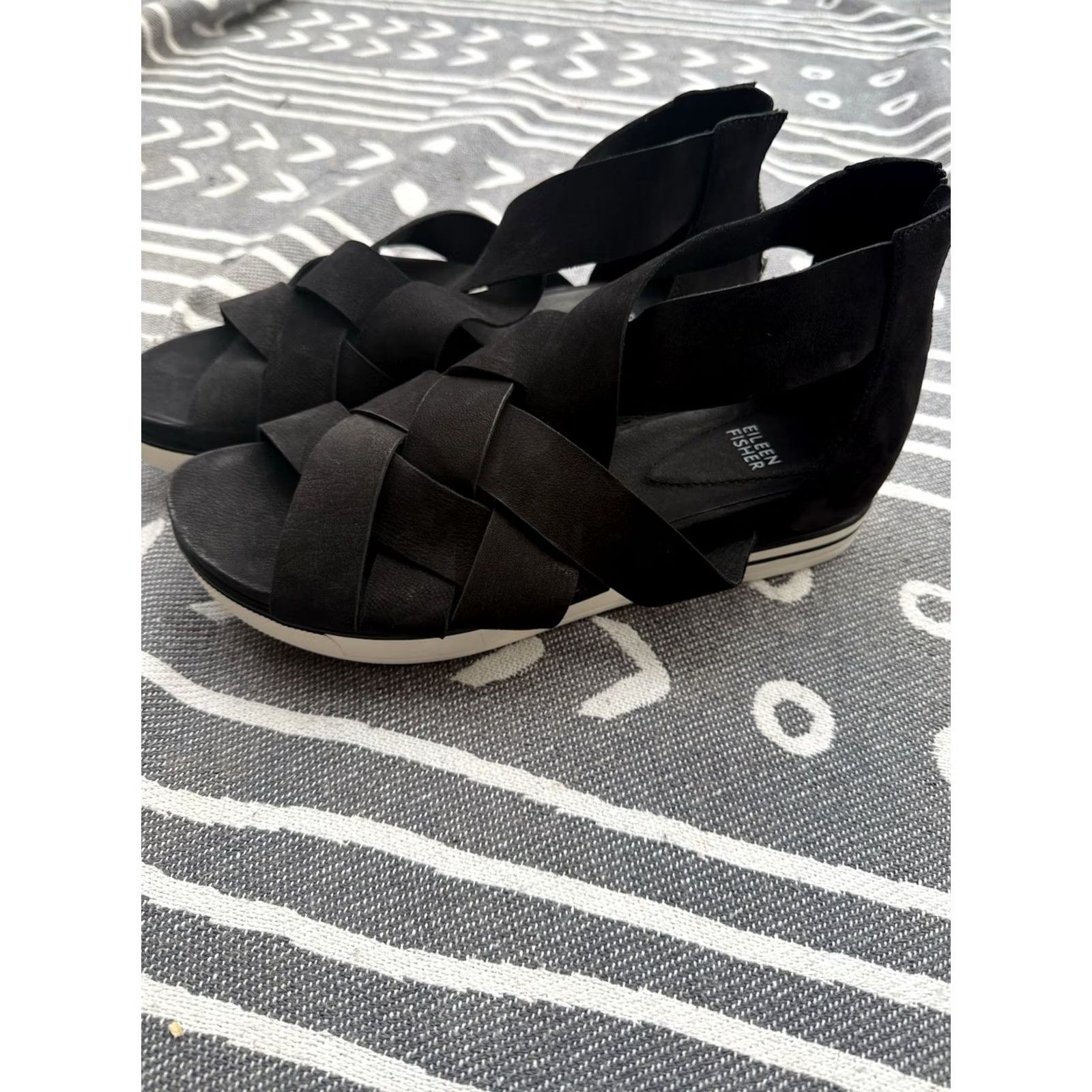 Eileen Fisher Eileen Fisher Women's Sandals Sport Sneaker Flat Heel Zip Strappy Leather Black 11 Shoes Womens Size US 11 / IT 41 - 2 Thumbnail