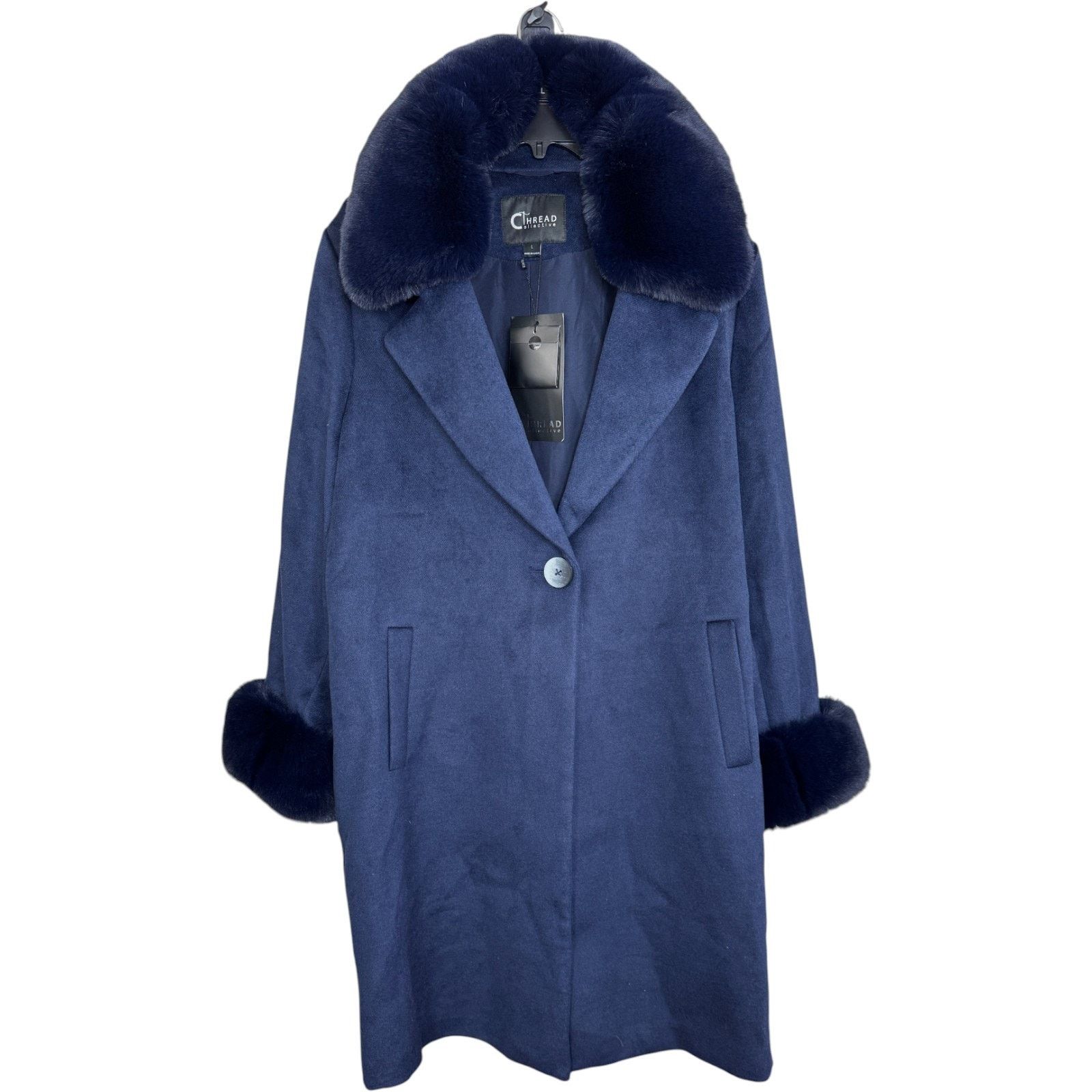Other Thread Collective Faux Fur Trimmed Coat Navy Large Size L / US 10 / IT 46 - 1 Thumbnail