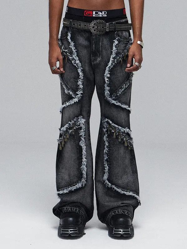 Jean Akasaka x Fumie Embroidered Stripe Wide Leg Flare Jeans Size US 32 / EU 48 - 6 Thumbnail