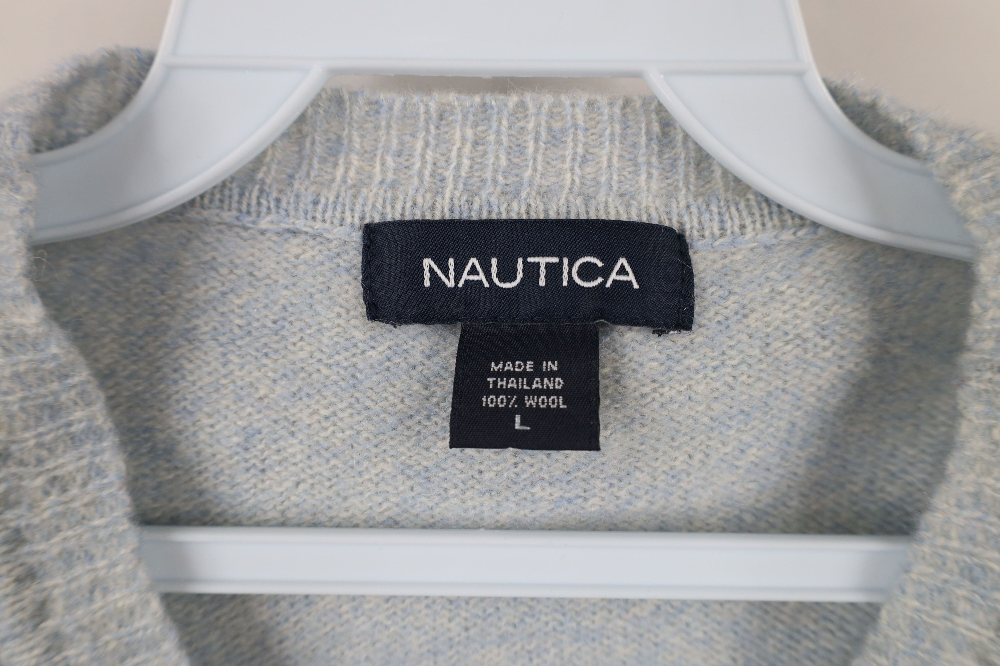 Nautica × Vintage Vintage 90s Nautica Wool Knit V-Neck Sweater Vest Light Blue Size US L / EU 52-54 / 3 - 4 Thumbnail