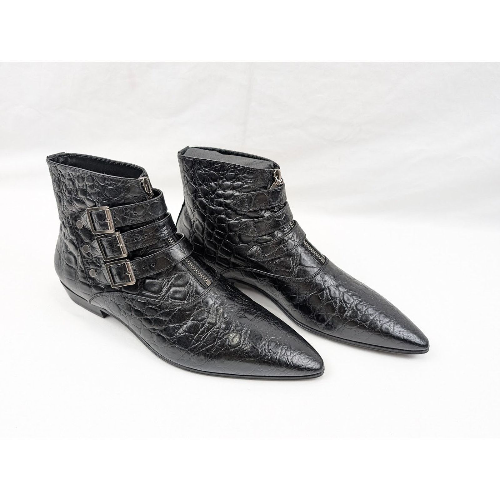 Saint Laurent Paris o1rshd1 Goth 15 Zip Buckle Boots Fake Cocco Yankee in Nero Size US 8.5 / EU 41-42 - 13 Thumbnail