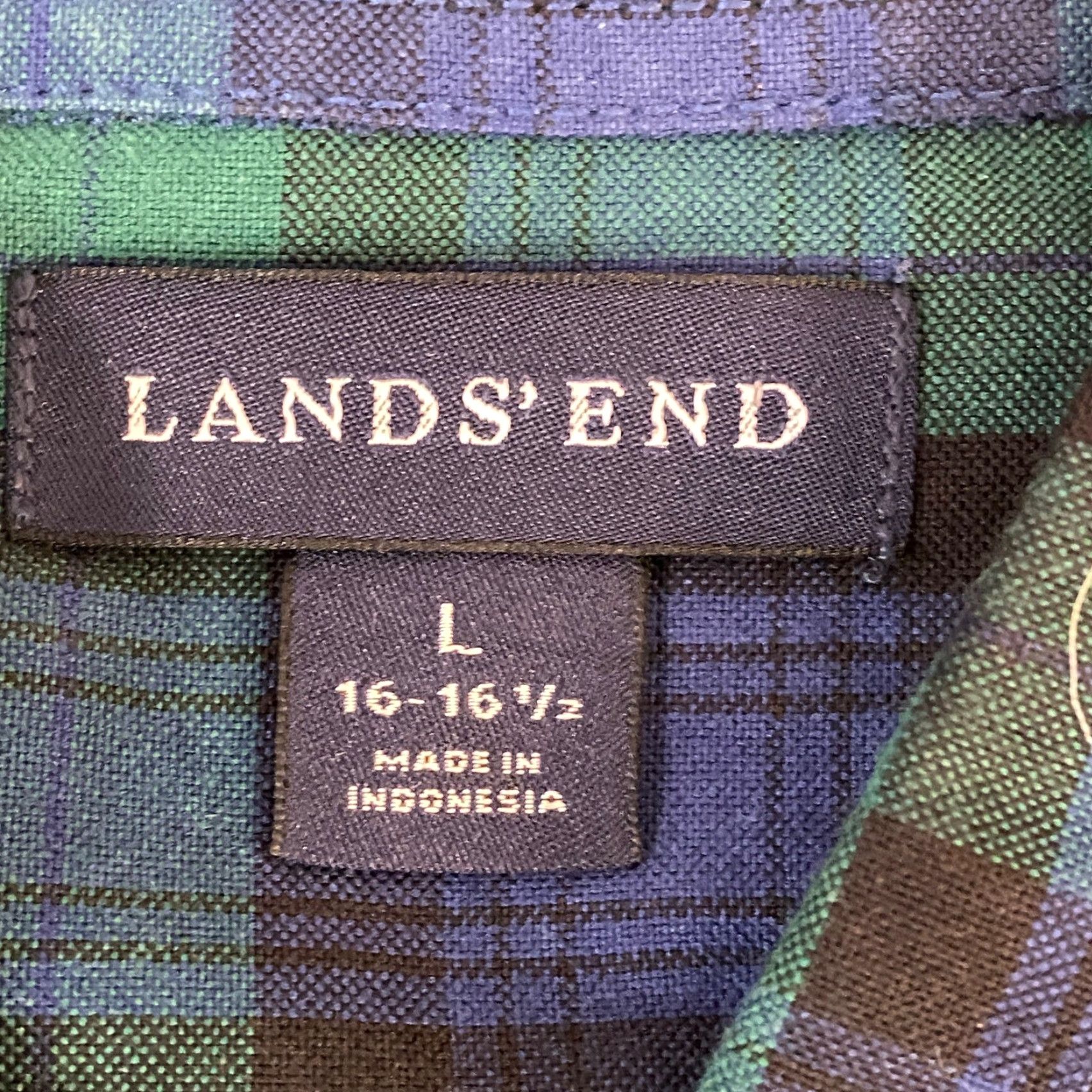 Lands' End Lands' End Oxford Shirt Mens Large Button-Down Plaid Tartan Blackwatch Cotton Flannel Long Sleeve Chest Pocket Casual Button-Up Classic Collar-Down Size US L / EU 52-54 / 3 - 3 Thumbnail