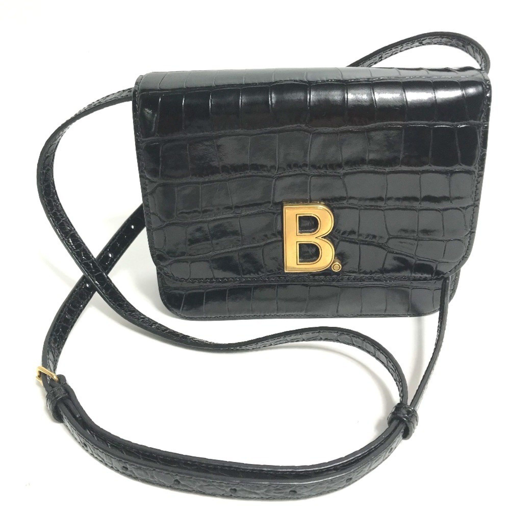 BALENCIAGA 592898 2-Way Clutch Bag with Pouch and B Logo, Quilted Shoulder Bag, Embossed Leather, Women's, Black