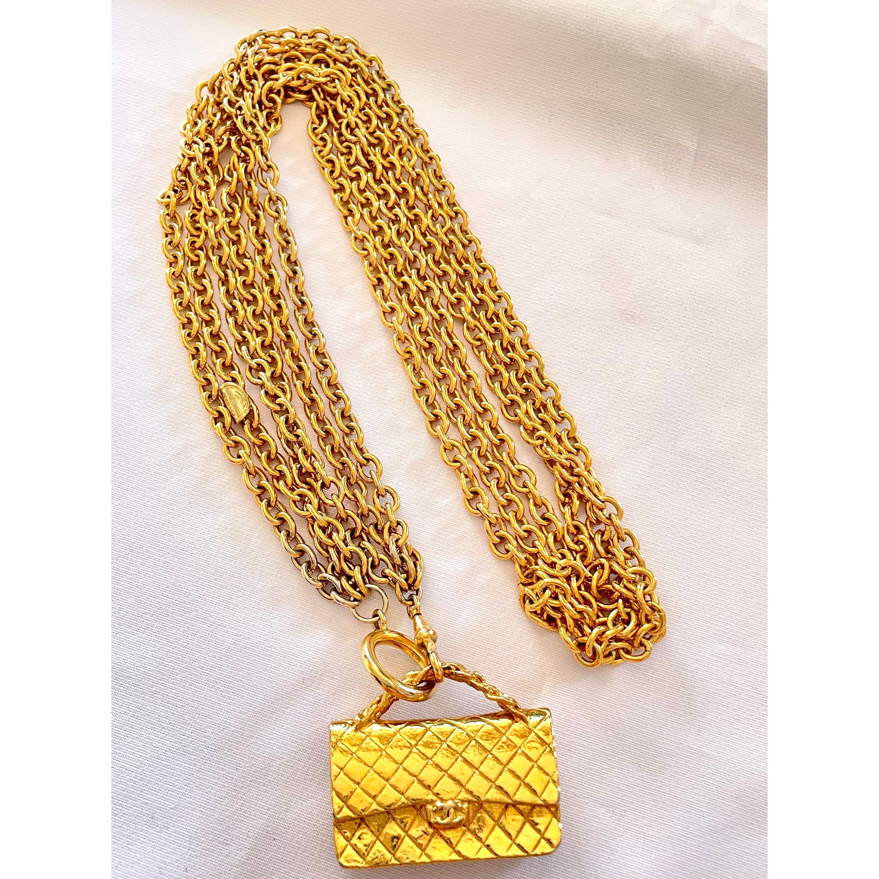 Chanel Vintage CHANEL golden triple chain necklace with bag top Size ONE SIZE - 4 Thumbnail