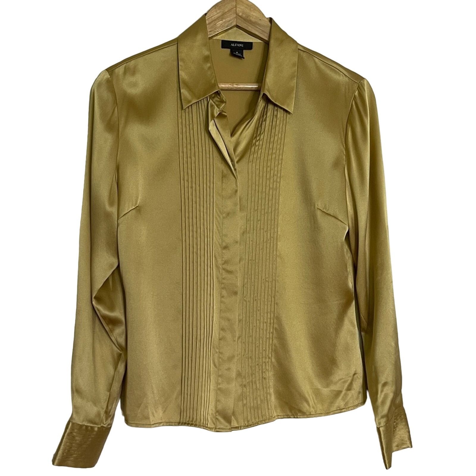 Alfani ALFANI Silk Pleated Long Sleeve Button Down Blouse Size M / US 6-8 / IT 42-44 - 1 Thumbnail