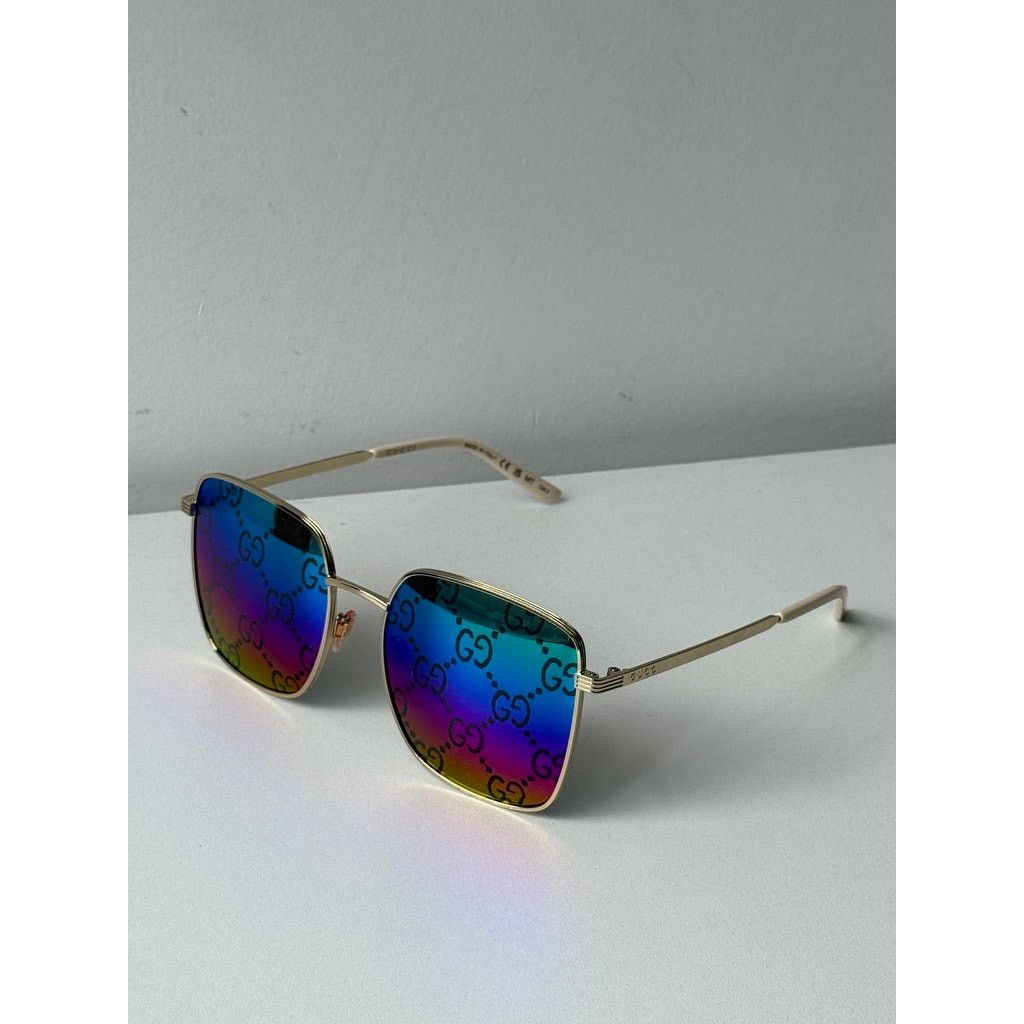 Gucci NEW Gucci GG0802S Rainbow Logo Gold Metal Mirror Sunglasses Size ONE SIZE - 3 Thumbnail