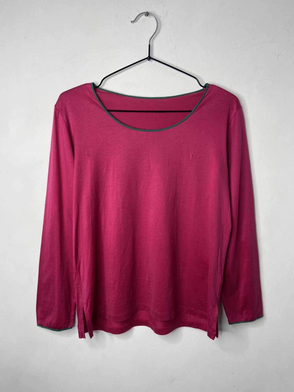 Yves Saint Laurent Vtg Yves Saint Laurent Longsleeve Fuchsia Green Subtle Logo Size S / US 4 / IT 40 - 10 Thumbnail