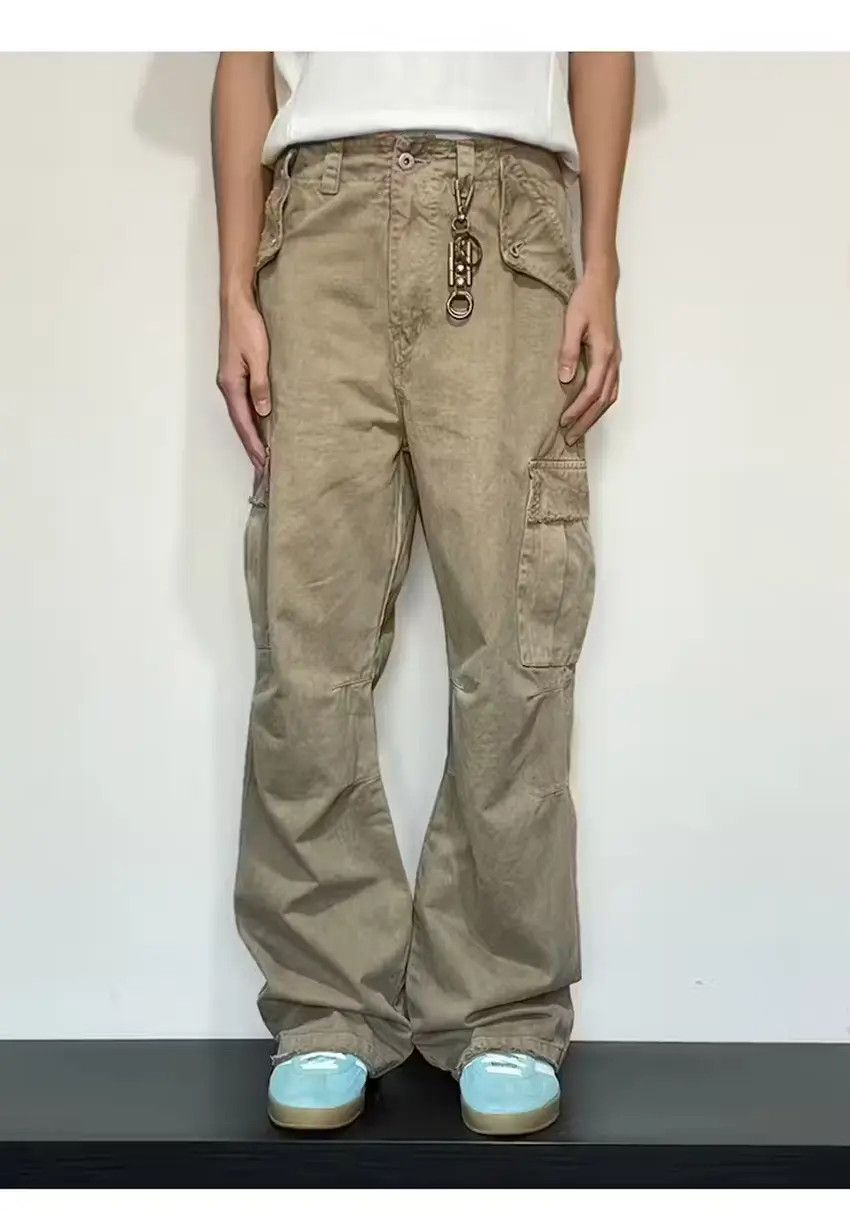 Designer × Japanese Brand Khaki washed faded flared carpenter cargo pants Size US 30 / EU 46 - 1 Thumbnail