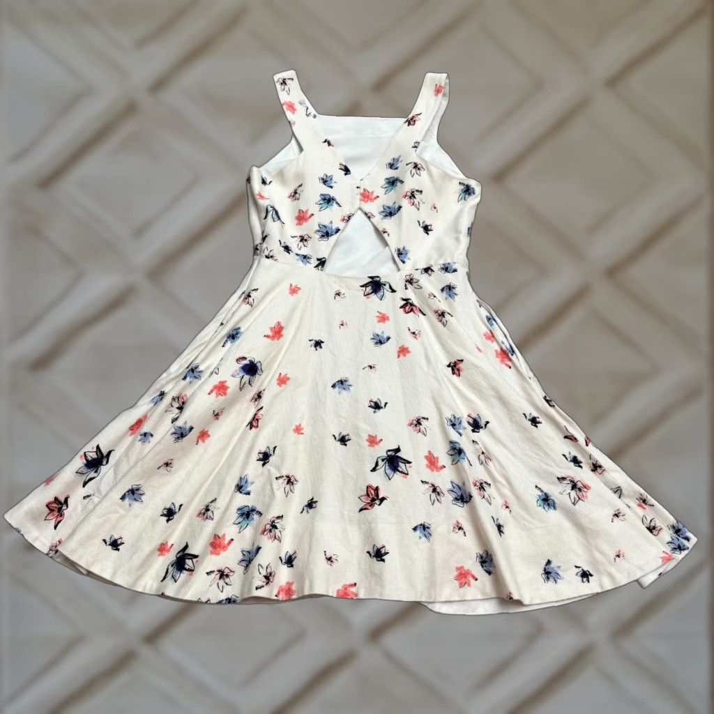 Club Monaco VINTAGE Club Monaco Dress Womens A-Line Sleeveless Ivory Floral 2 Cotton Silk Cut Out Square Neck Size XS / US 0-2 / IT 36-38 - 1 Thumbnail