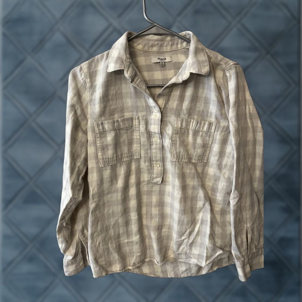 Madewell Madewell Gray Plaid Flannel Half Button Down Top M Casual Shirt Womens Button-Up 100% Cotton Flannel Classic Easy Care Pockets Size M / US 6-8 / IT 42-44 - 1 Thumbnail