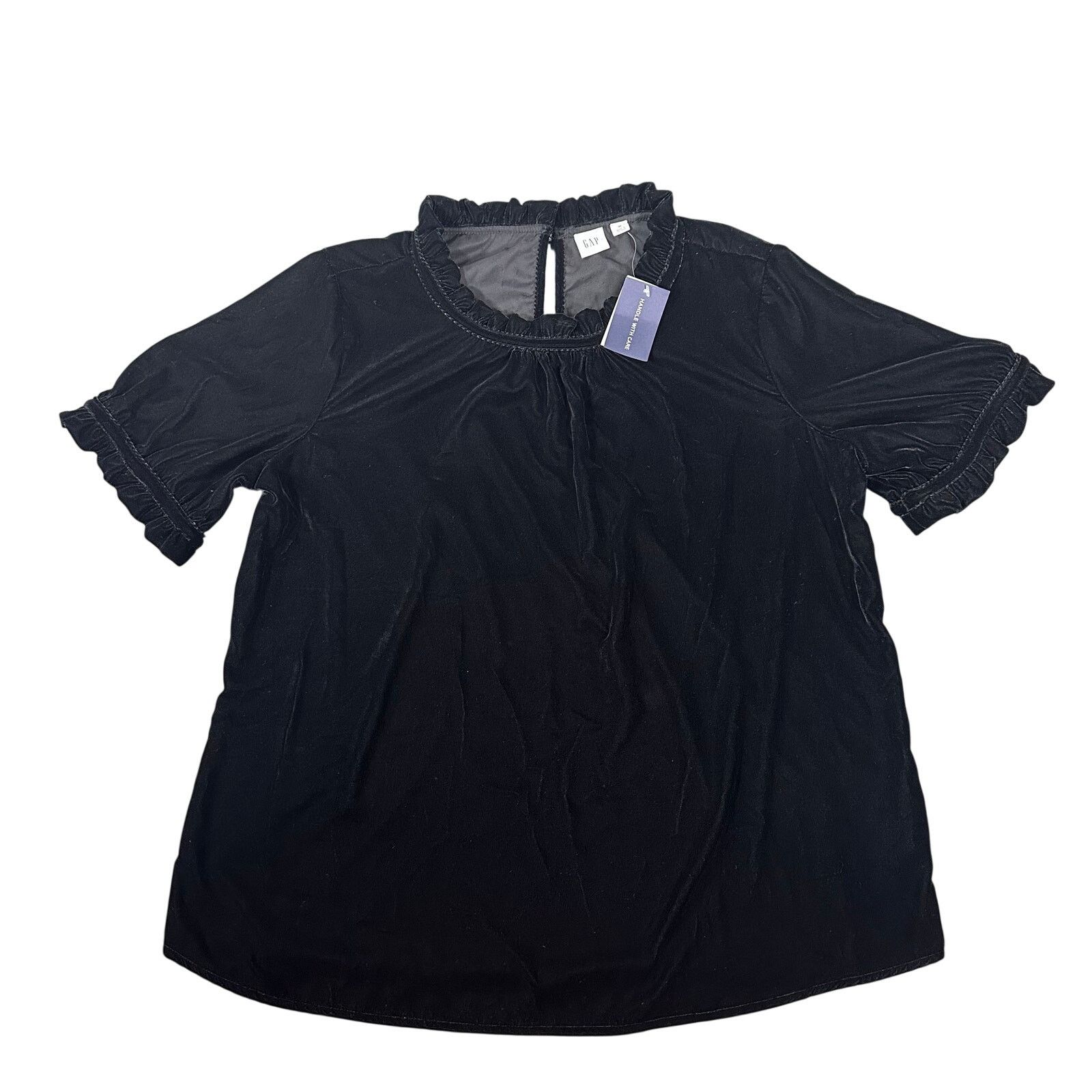 Gap Gap Women's Black Velvet Ruffle Sleeve Top Size M Size M / US 6-8 / IT 42-44 - 1 Thumbnail