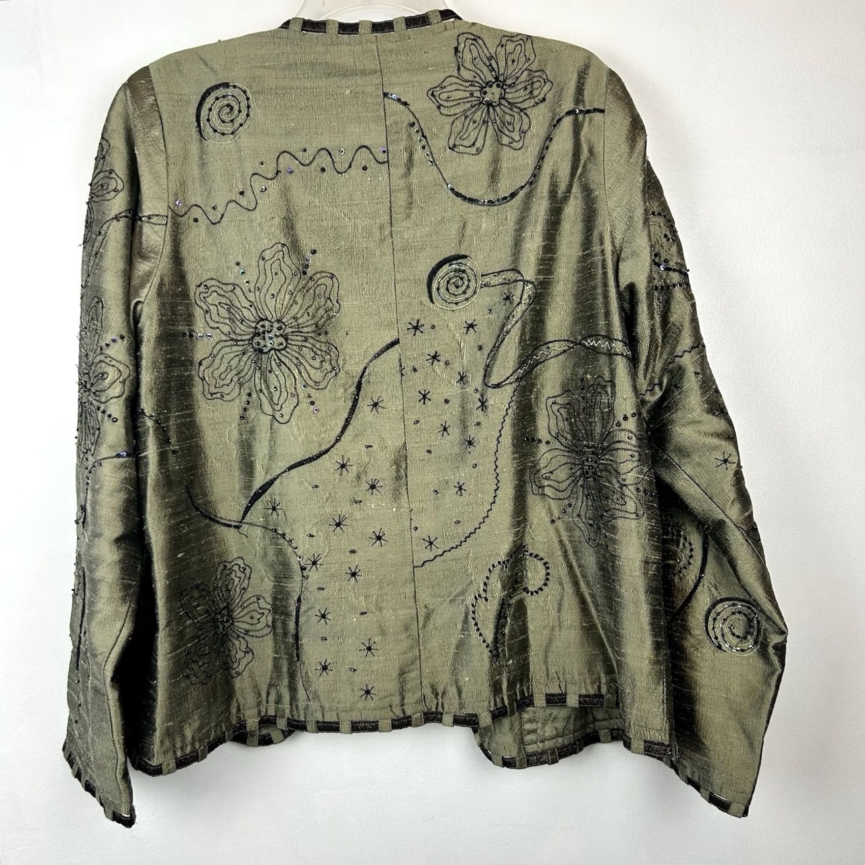 Vintage VINTAGE Yak Magik Blazer Womens L Jacket Silk Green Open Embroidered Beaded Sequin Size L / US 10 / IT 46 - 6 Thumbnail