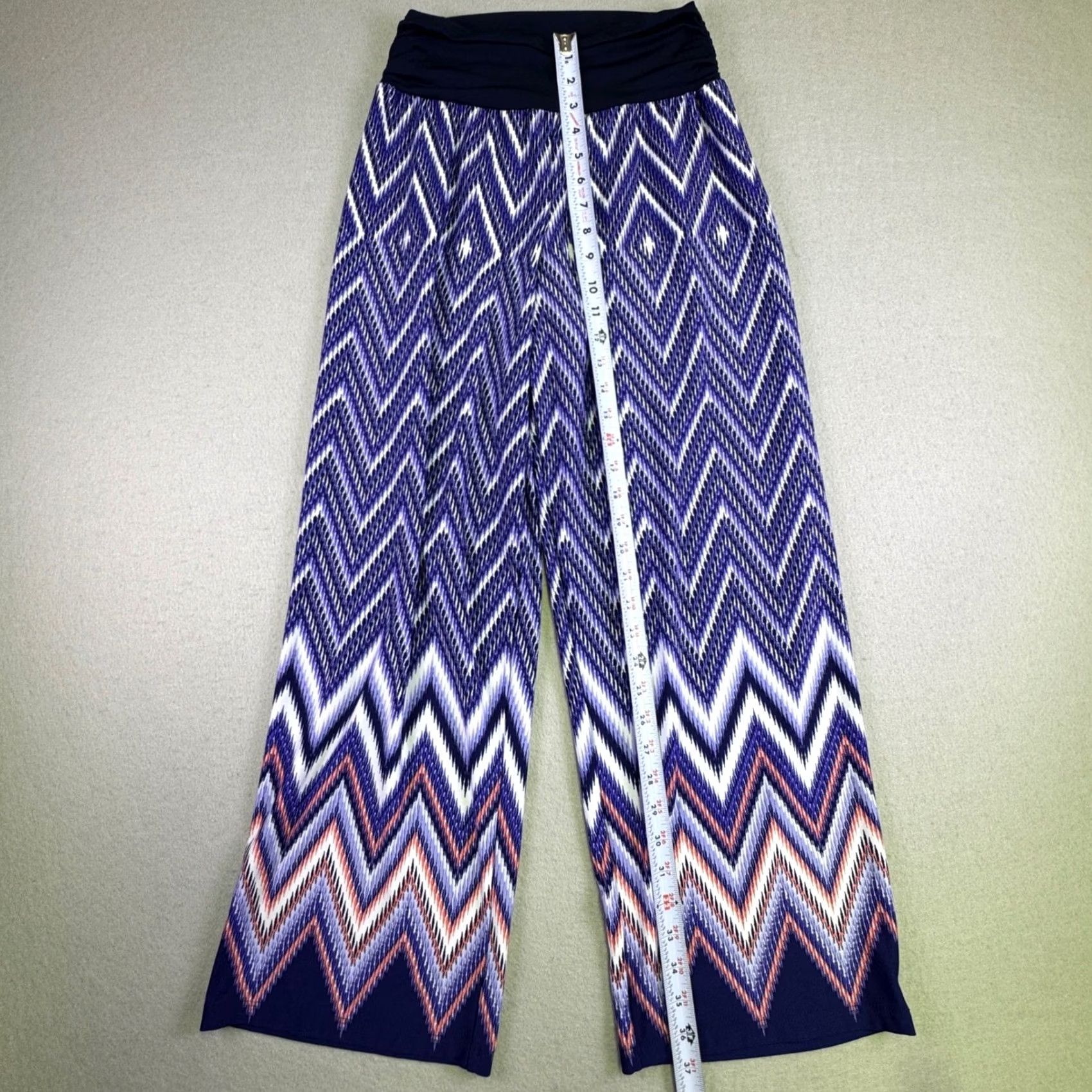Vintage VINTAGE IN Studio Petite Wide Leg Pants XL Blue Purple Chevron Zig Zag Geometric 5440J35 Size 40" / US 18 - 4 Thumbnail