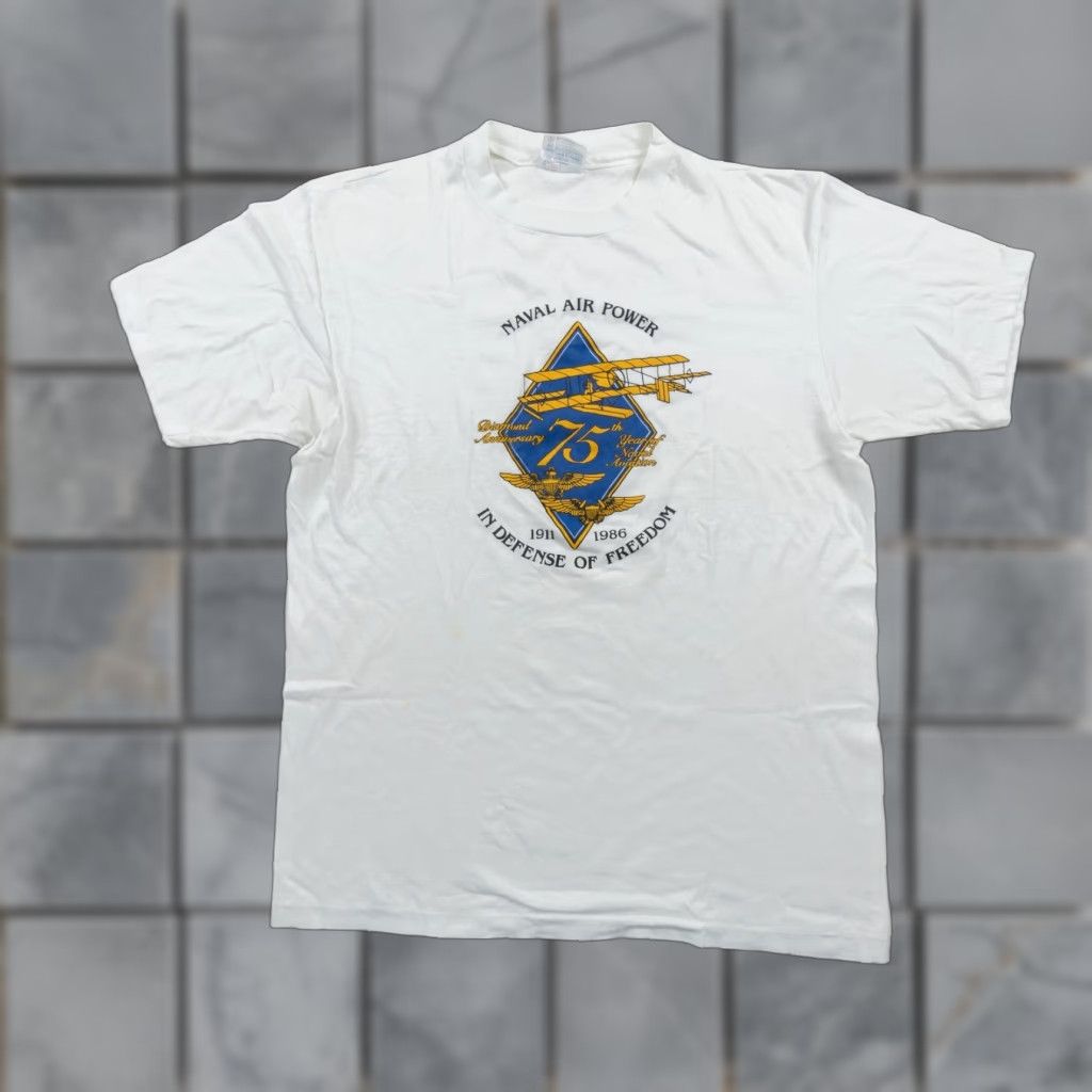 Hanes VINTAGE Hanes NAVAL Aviation T-Shirt Mens XL White 80s Military Tee Short Sleeve Crew Neck Mid/XL Fits M/L Mens Size US XL / EU 56 / 4 - 1 Thumbnail