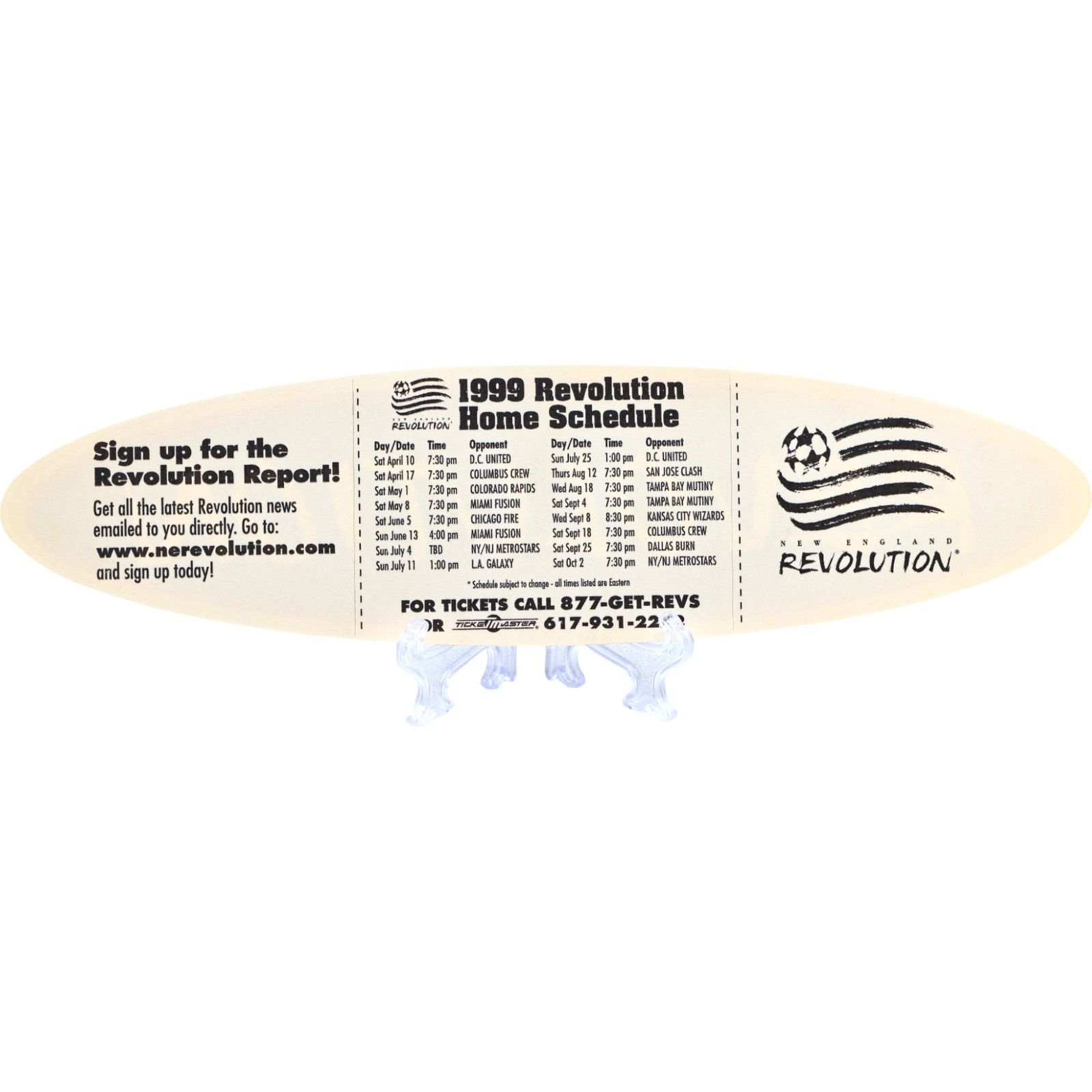 Other New England Revolution 1999 9.5x2.5 Vinyl Sticker w Schedule Size ONE SIZE - 2 Thumbnail