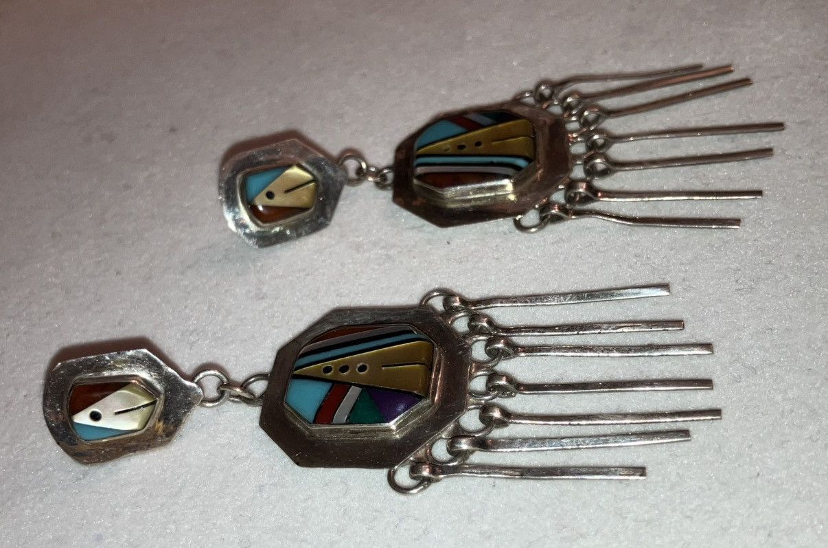 Other Stunning Vintage Zuni Native Sterling Chandelier Earrings Size ONE SIZE - 3 Thumbnail