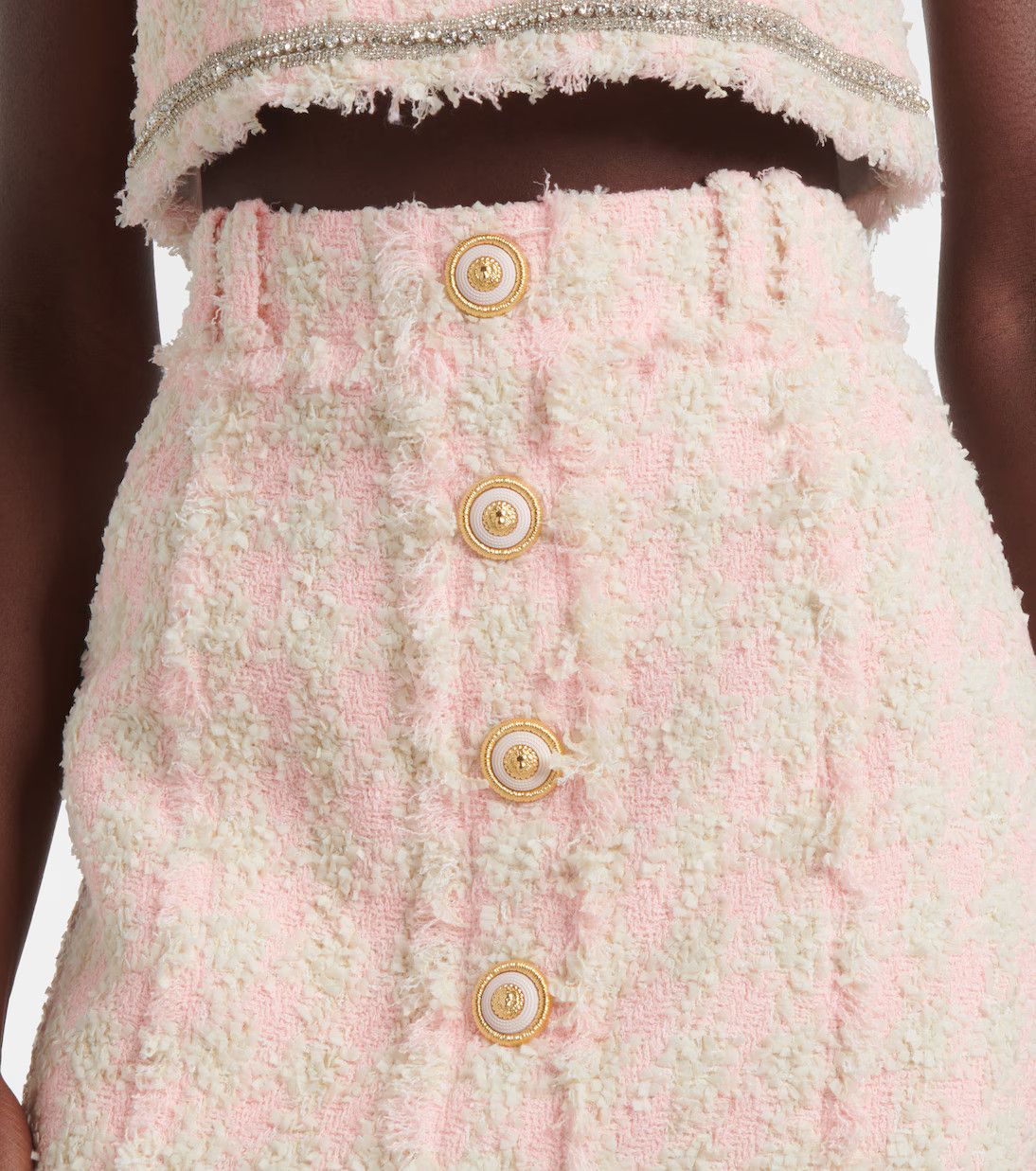 Balmain o1s1wg111225 Checked Tweed Miniskirt in Pink Size 28" / US 6 / IT 42 - 4 Thumbnail