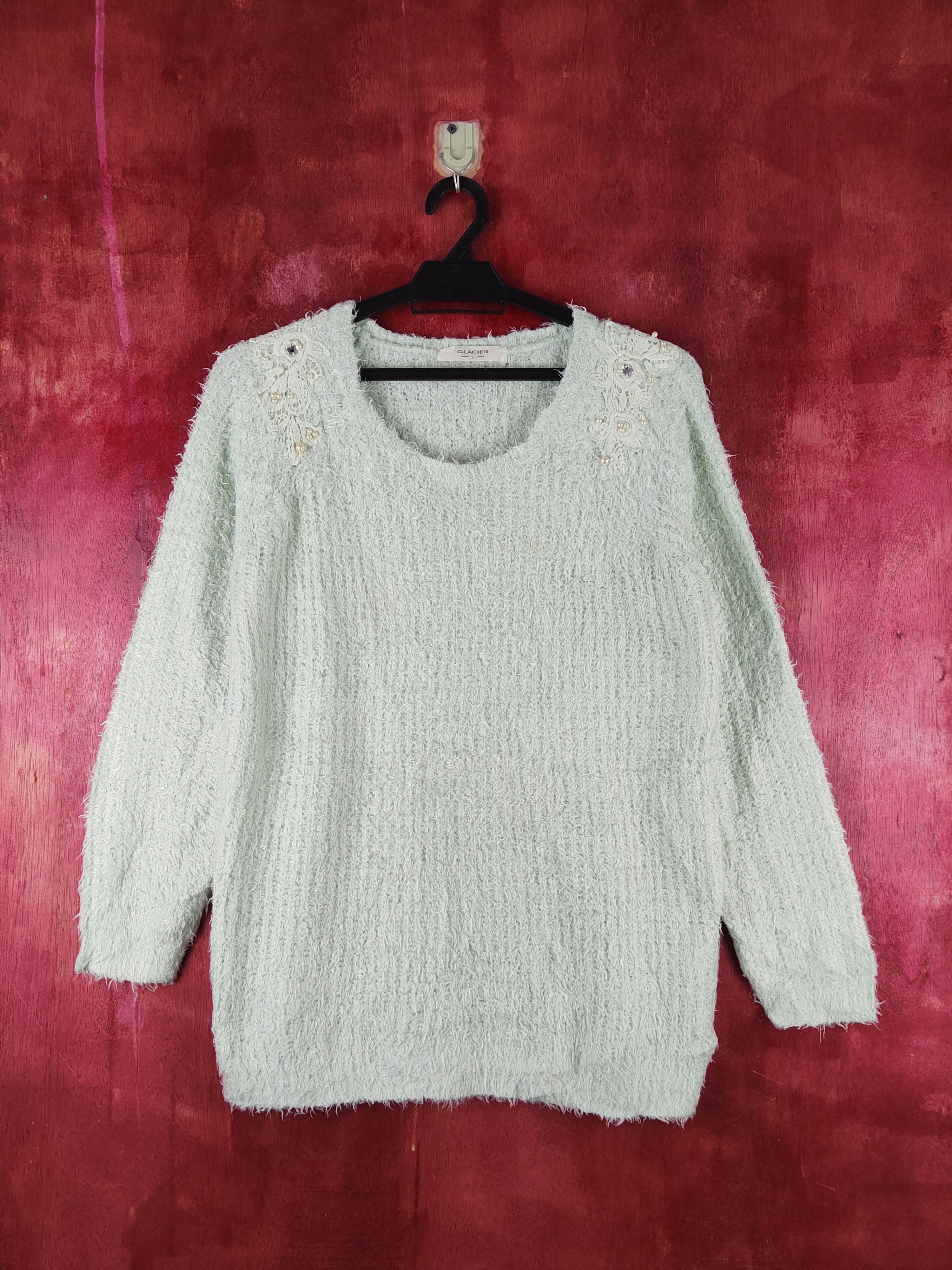 Homespun Knitwear × Japanese Brand × Vintage Glacier Light Green Shag Shaggy Fur Mohair Knitwear #S1932 Size M / US 6-8 / IT 42-44 - 1 Thumbnail