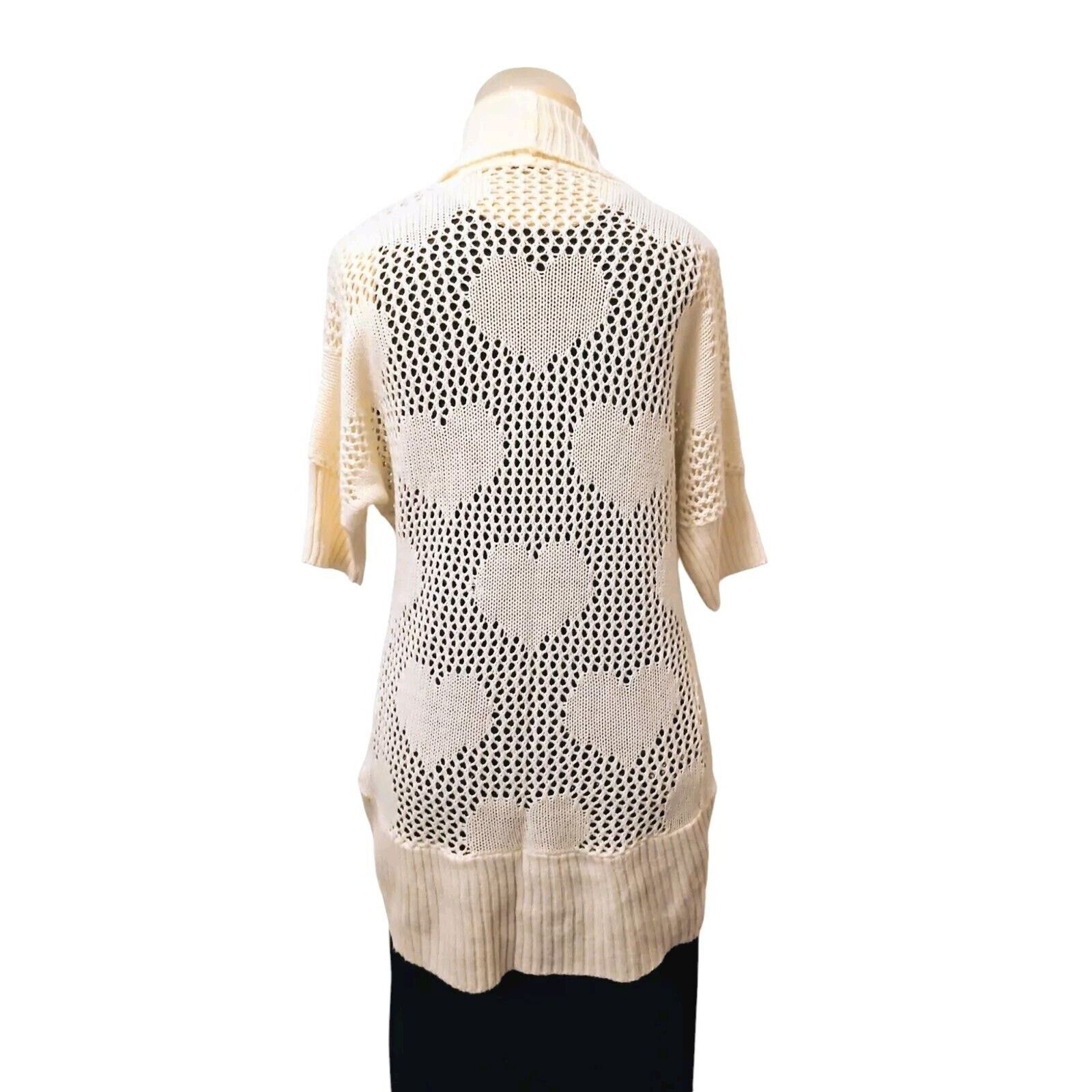 Other Takeout HEART Knit Cardigan Sz M Ivory Open Weave Bohemian Size M / US 6-8 / IT 42-44 - 8 Thumbnail