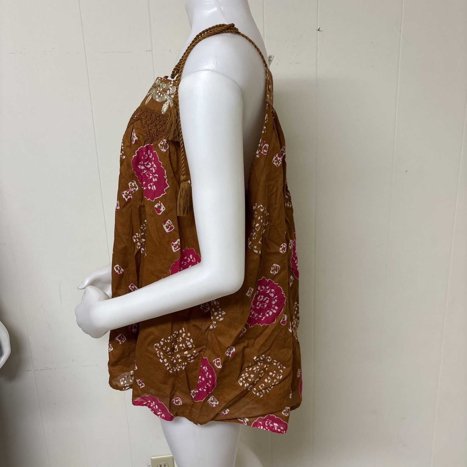 Nicole Miller Artelier Nicole Miller Boho Tank Womens XL Brown Pink Smocke Size XL / US 12-14 / IT 48-50 - 4 Thumbnail