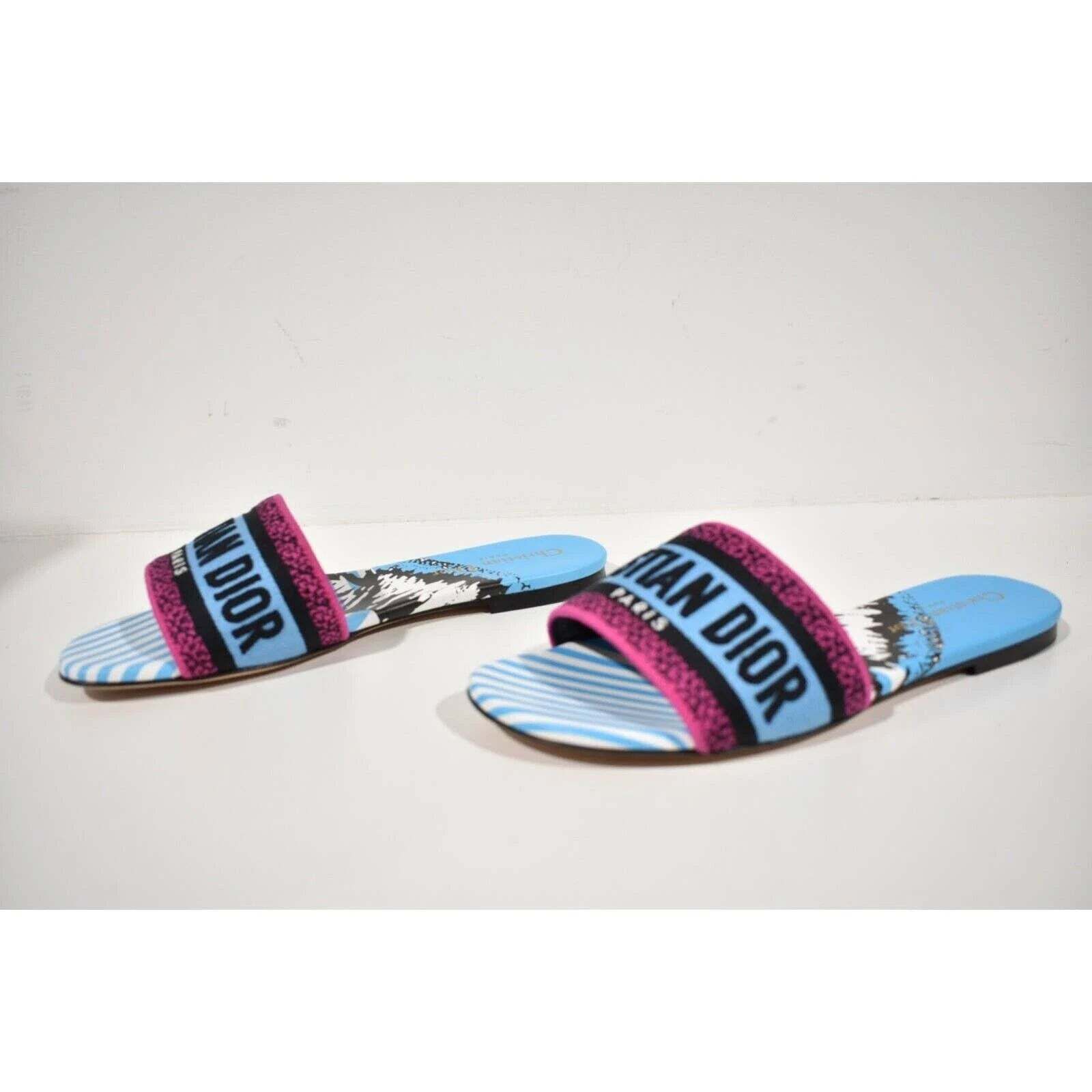 Dior Dway D Jungle Embroidered Logo Slide Flat Sandal 42 Size US 12 / IT 42 - 10 Thumbnail