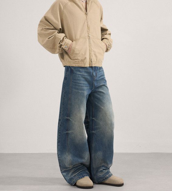 Japanese Brand Men's American Retro Whiskered Baggy Cutaway Jeans Size US 32 / EU 48 - 3 Thumbnail