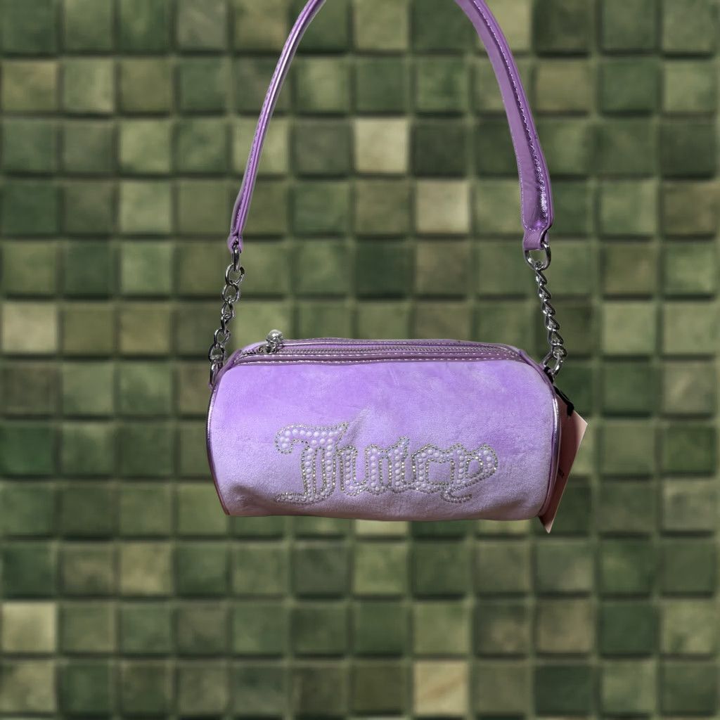 Juicy Couture Juicy Couture Violet Barrel Bag Rhinestone Logo Pearl Pull Purple Velvet Barrel Bag Womens Small Size ONE SIZE - 1 Thumbnail