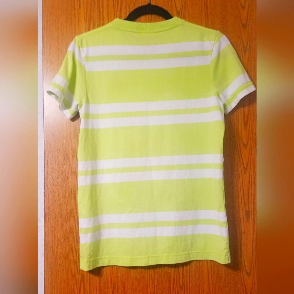 Designer Hollister Lime Green Striped V-Neck T-Shirt Size US S / EU 44-46 / 1 - 2 Thumbnail