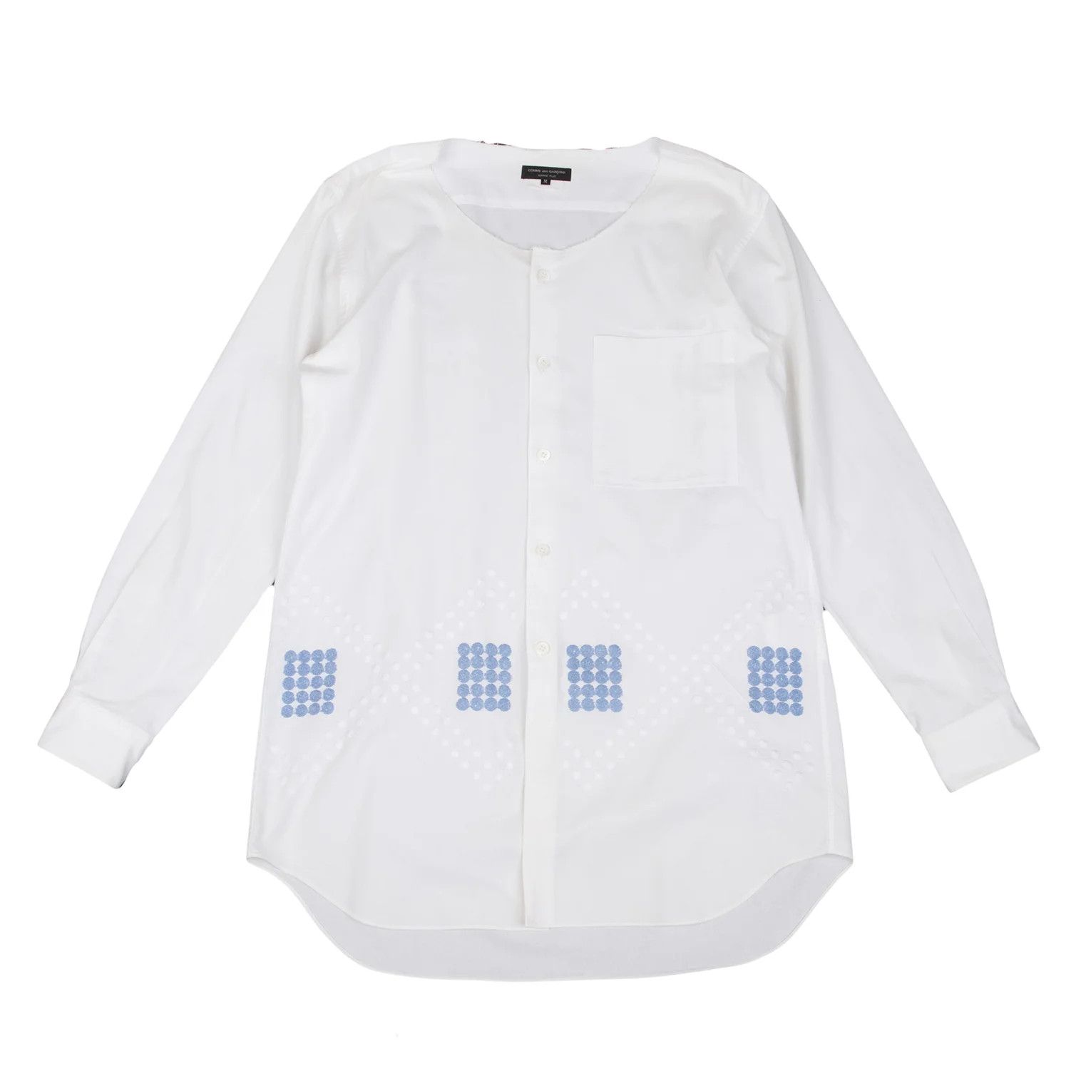 Comme des Garcons Homme Plus Dot Embroidered Long Sleeve No-Collar Shirt Off Blue M Size US M / EU 48-50 / 2 - 1 Thumbnail