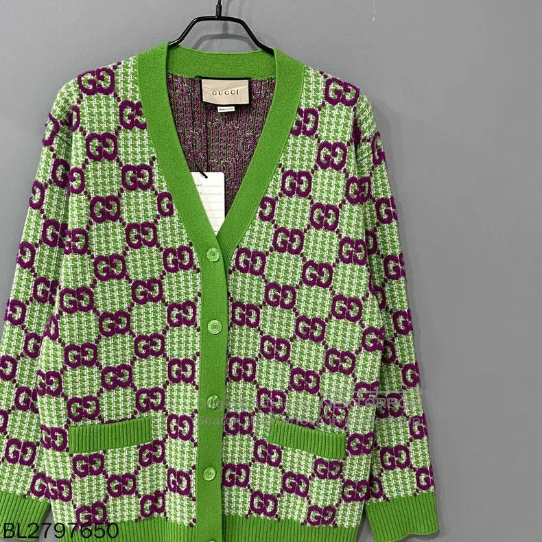 Gucci Gucci Avocado green plush full-print cardigan coat Size M / US 6-8 / IT 42-44 - 3 Thumbnail