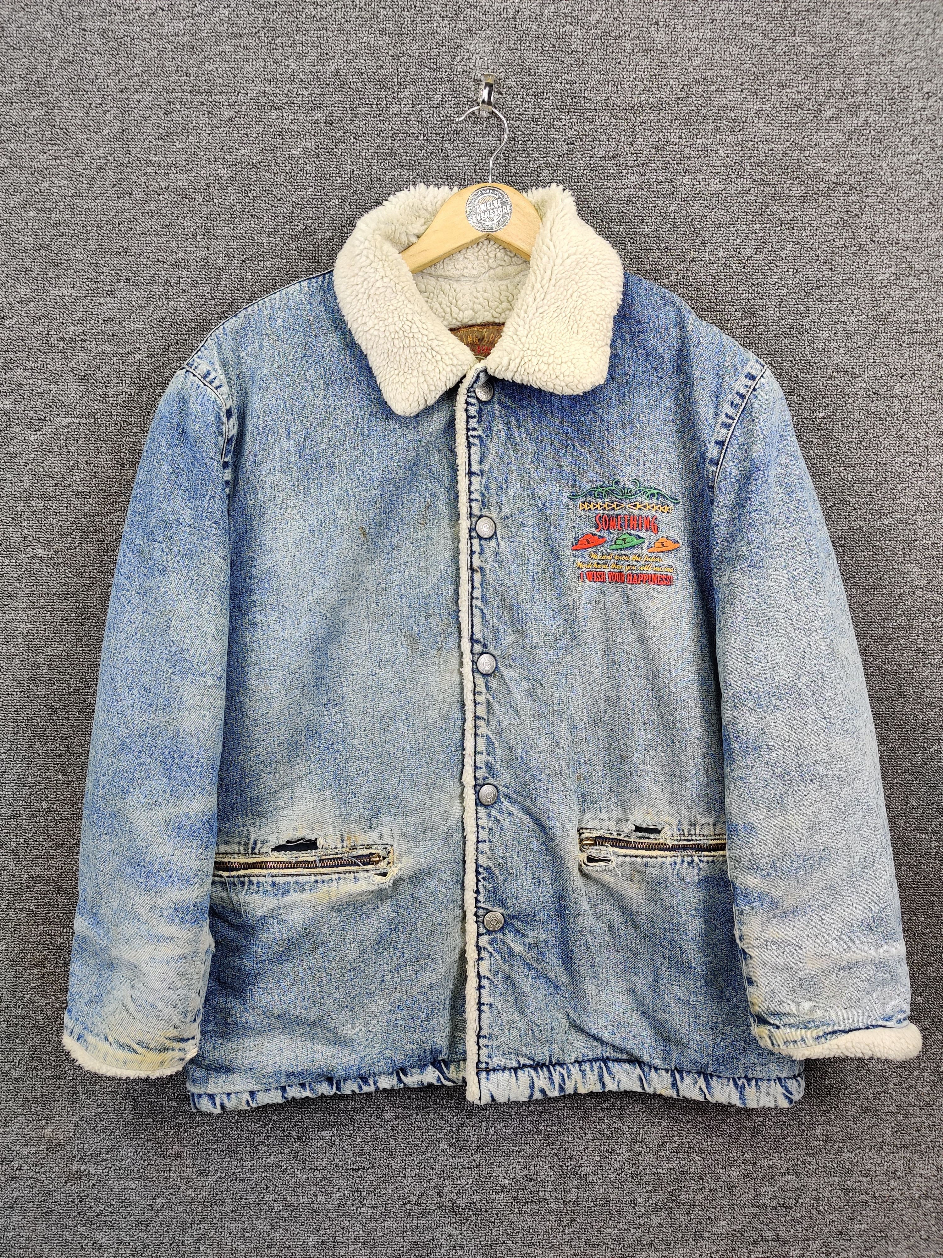 Edwin Vintage 90s Edwin Sherpa Distressed Denim Jacket Size US M / EU 48-50 / 2 - 1 Thumbnail