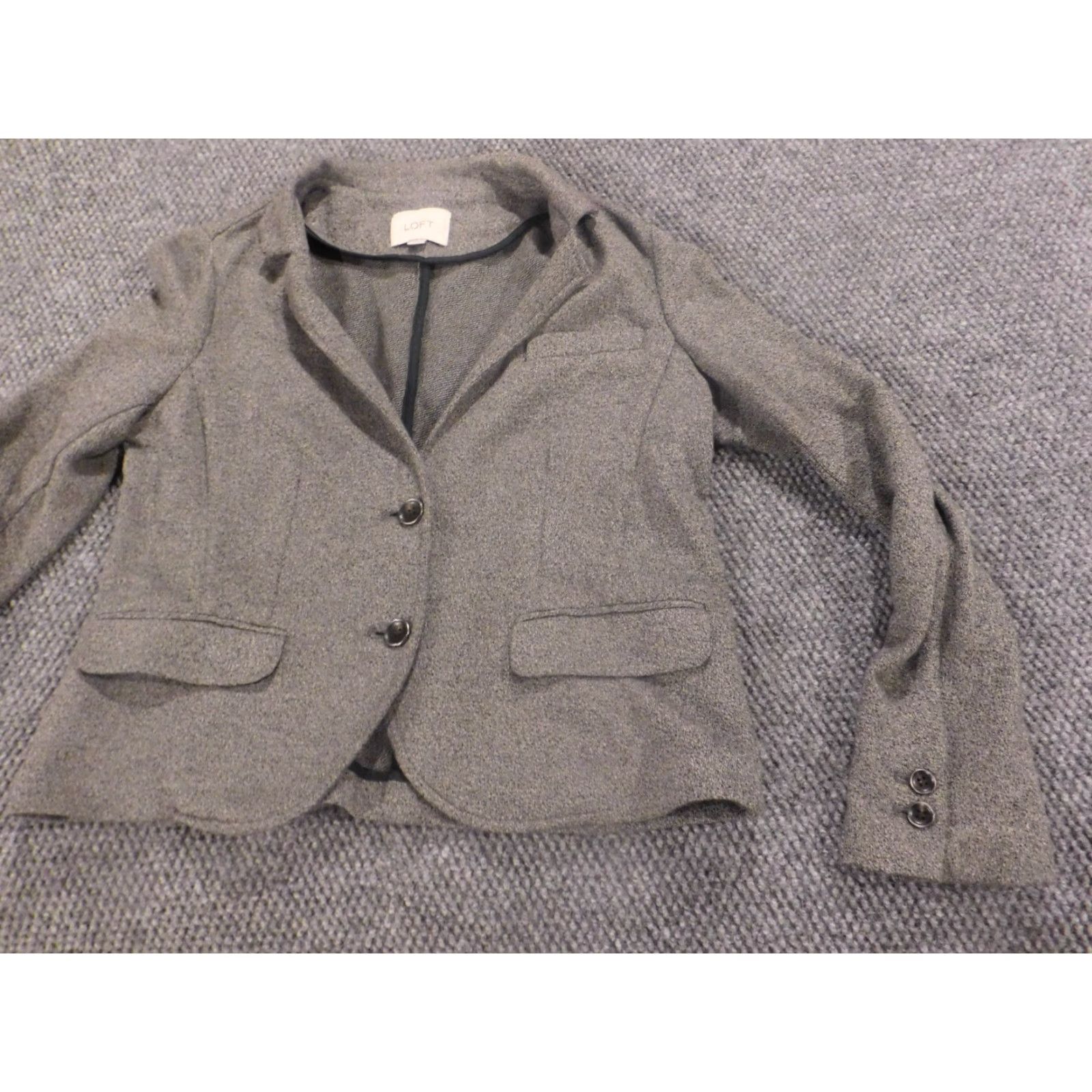 Ann Taylor Ann Taylor Loft Blazer Jacket Medium Womens Gray Cotton Knit Solid Long Sleeve Button Pockets Fall Spring Regular M Size M / US 6-8 / IT 42-44 - 3 Thumbnail