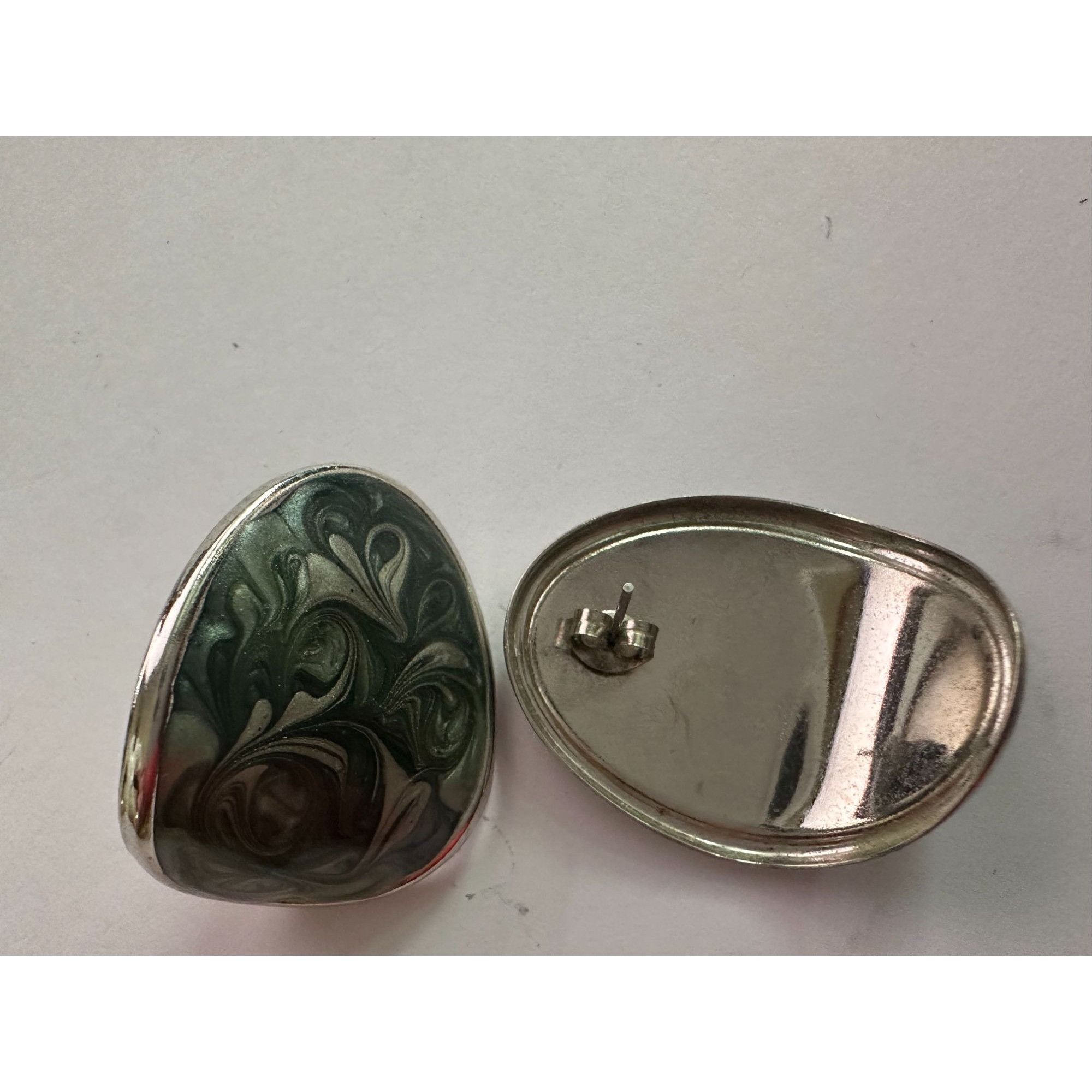 Other Women's Silver Toned Enamel Earrings with Green Blue Swirl D Size ONE SIZE - 13 Thumbnail
