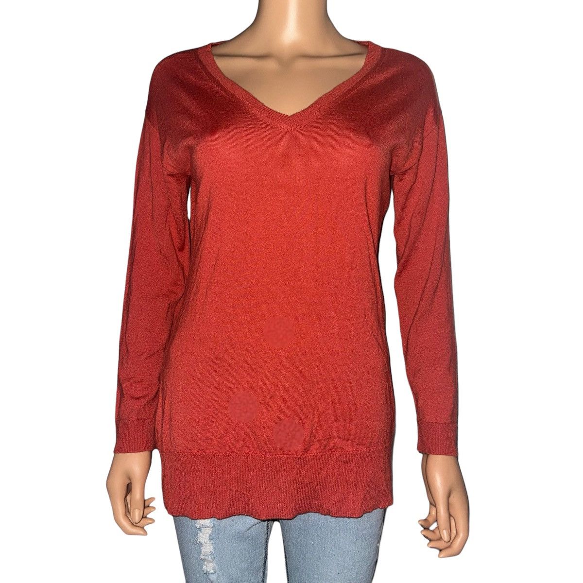 image of Piazza Sempione V Neck Cashmere Blend Sweater in Orange, Women's (Size Medium)