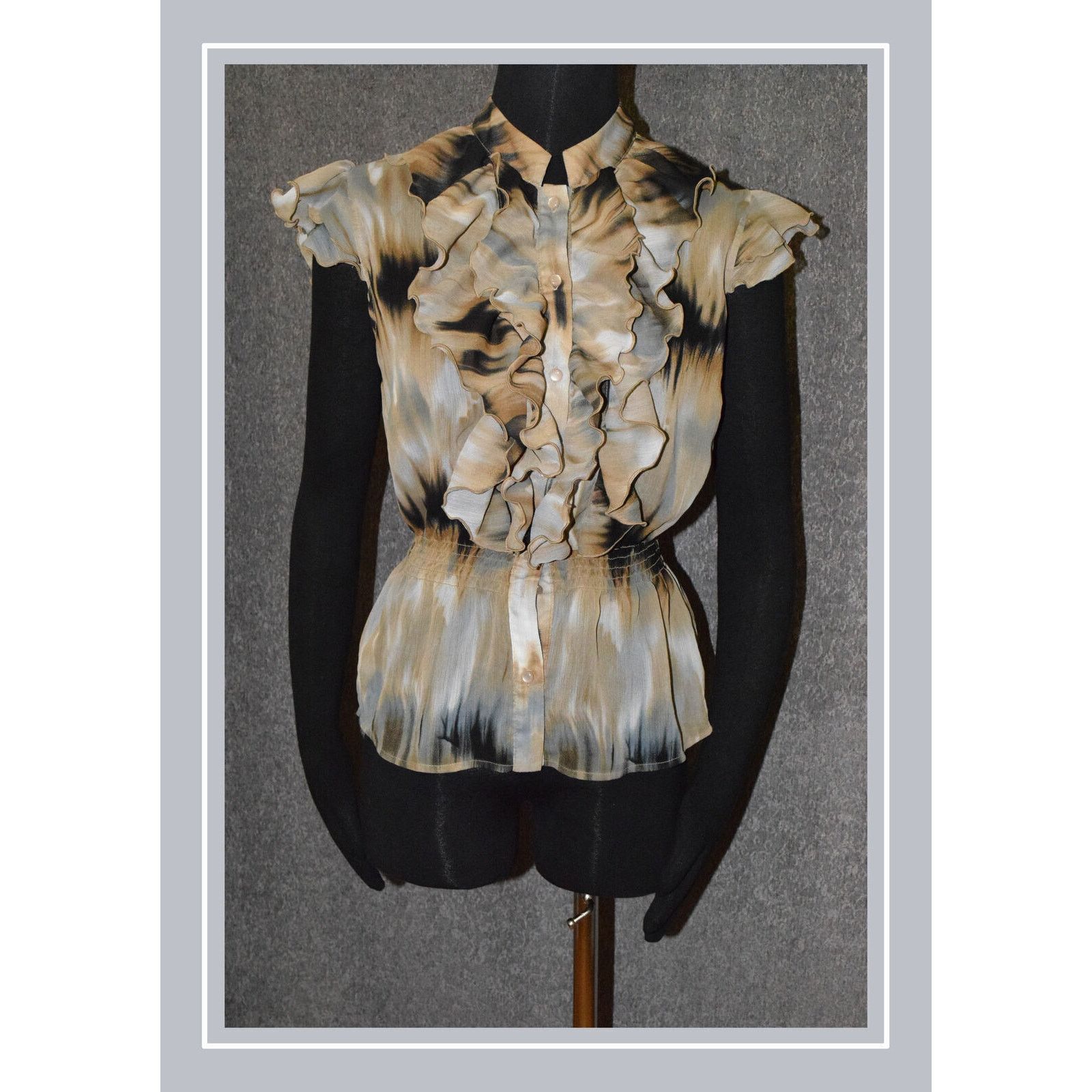 Vintage Speak 2 Me Black & Tan Ruffle Flutter Cap Sleeve Blouse SZ M Size M / US 6-8 / IT 42-44 - 1 Thumbnail