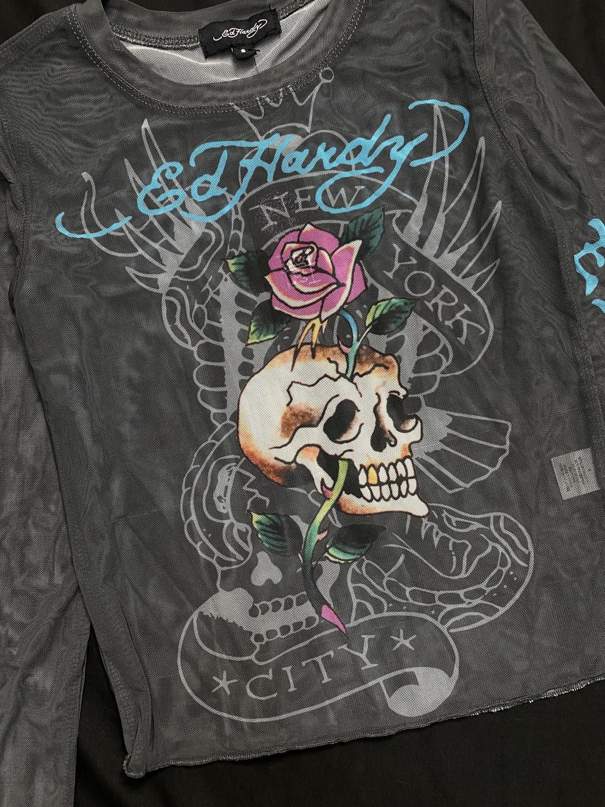 Other Deadstock Ed Hardy Mesh Rose Skull Long Sleeve Shirt Small Size S / US 4 / IT 40 - 4 Thumbnail
