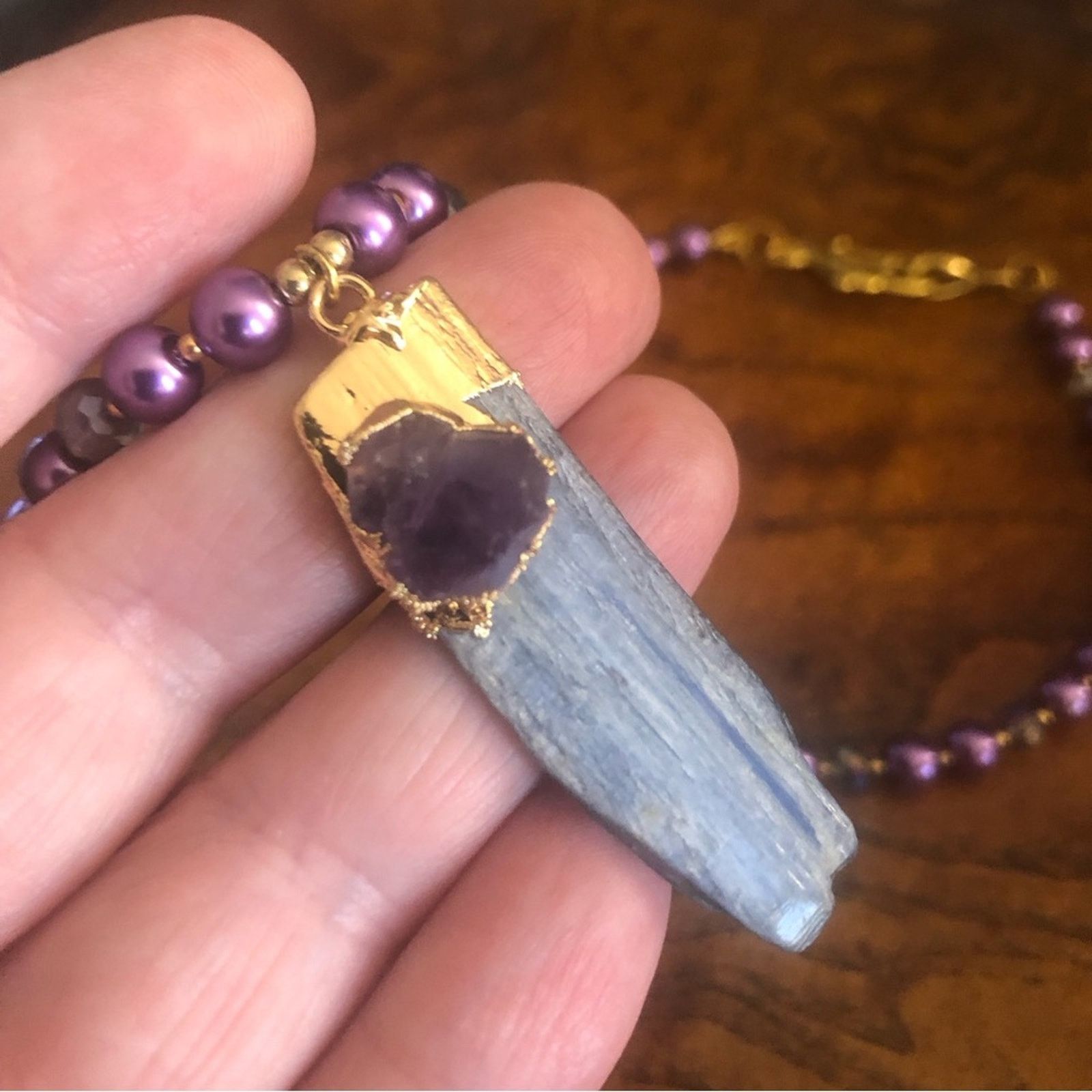 Handmade Handcrafted repurpose kyanite and amethyst Pearl necklace Size ONE SIZE - 2 Thumbnail